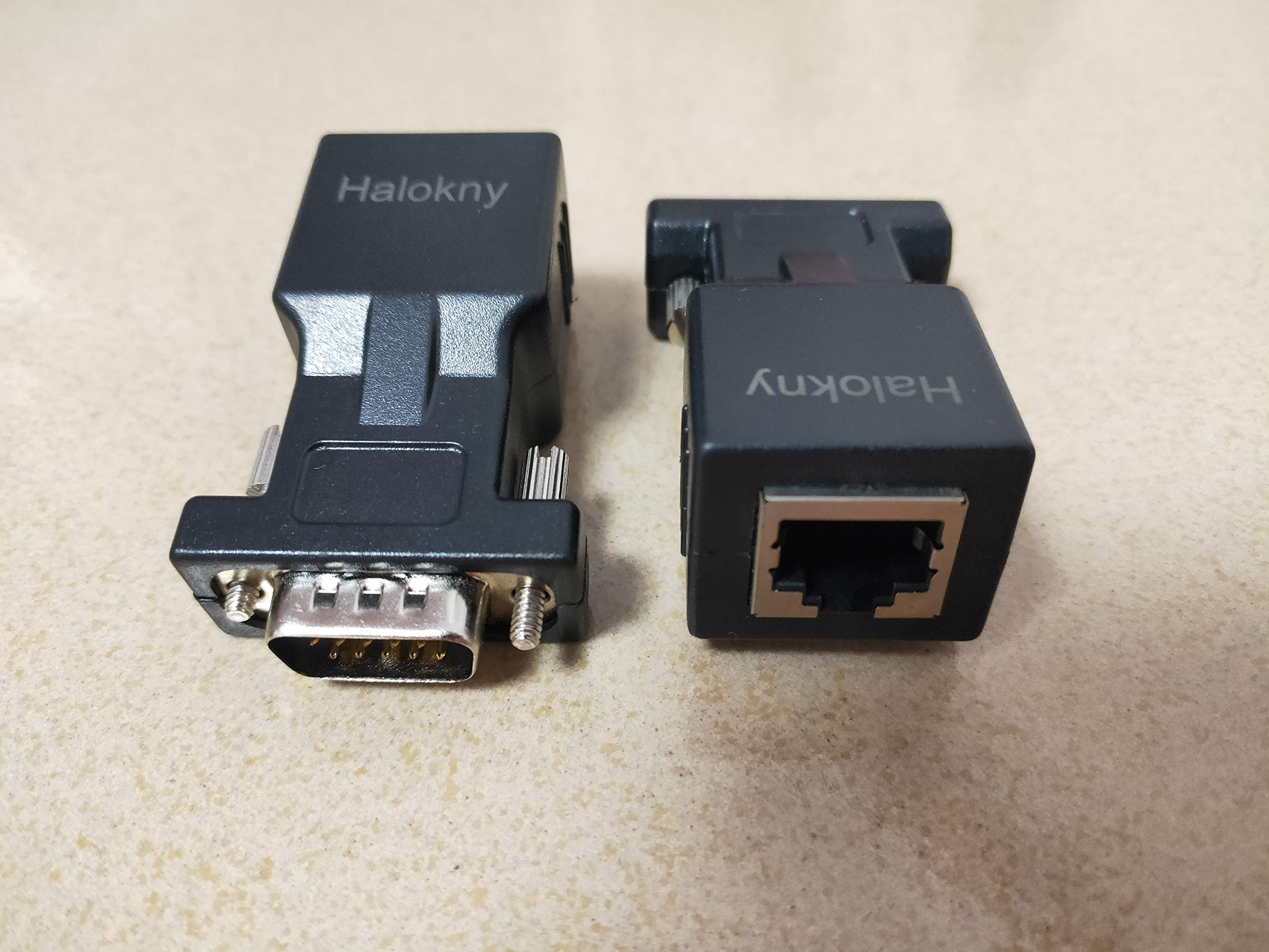 Halokny Vga Extender Over Ethernet Adapter, Vga 15 Pin Male To Cat5 Cat6 Rj45 Female Network Cable Extender Connector Adapter(2 Pack)