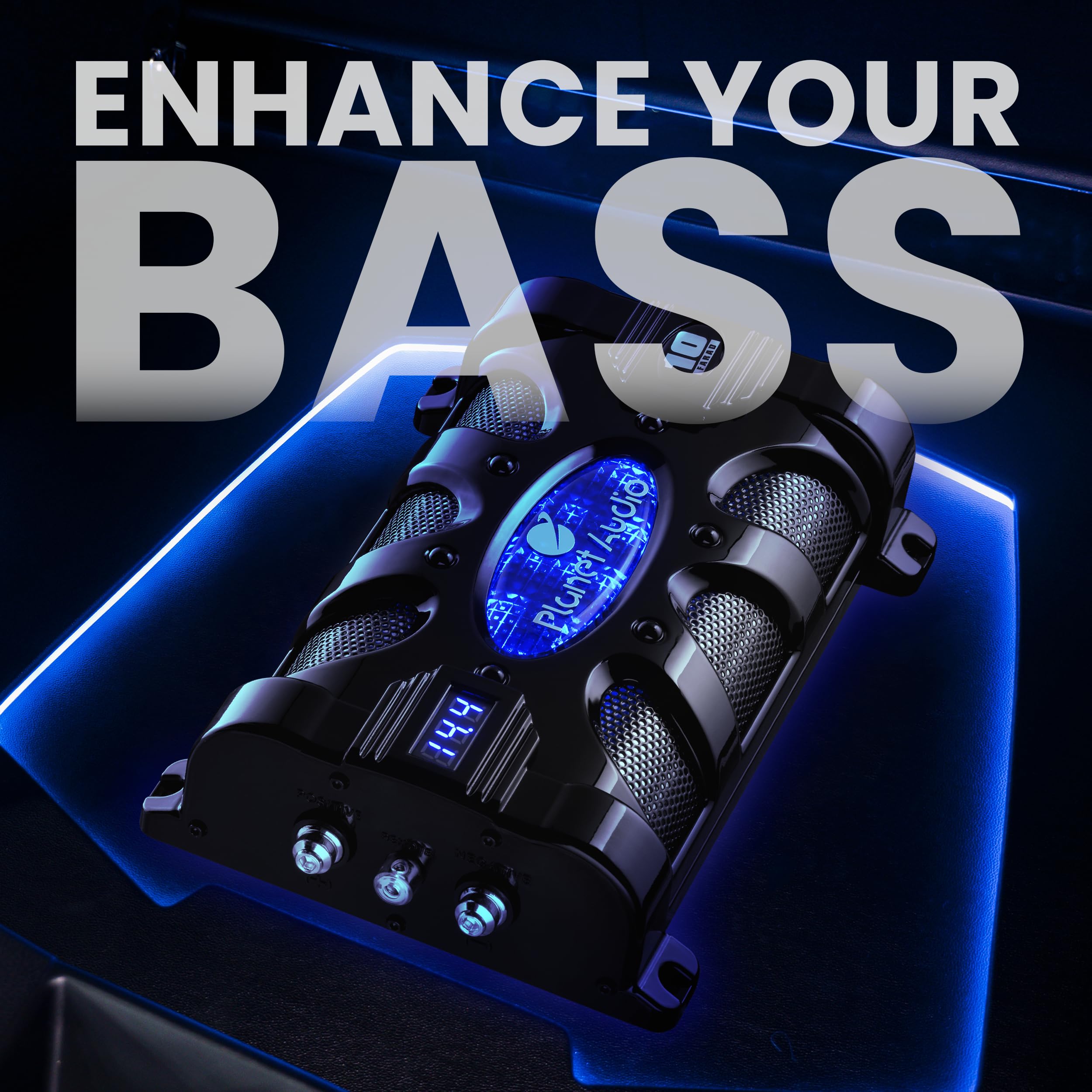 Planet Audio Pc10F Car Capacitor   10 Farad, Energy Storage, Enhance Bass From Stereo, Warning Tones, Led Voltage Meter
