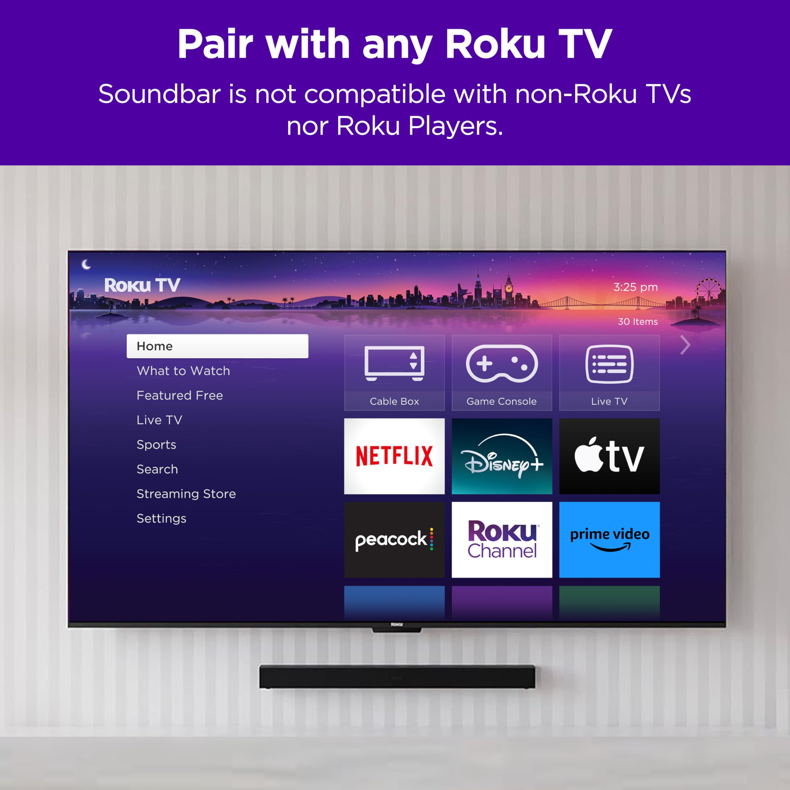 Roku Tv Wireless Soundbar, Soundbar Exclusively For Rokutv With Enhanced Stereo Sound, Clear Dialogue, And Simple Wireless Setup