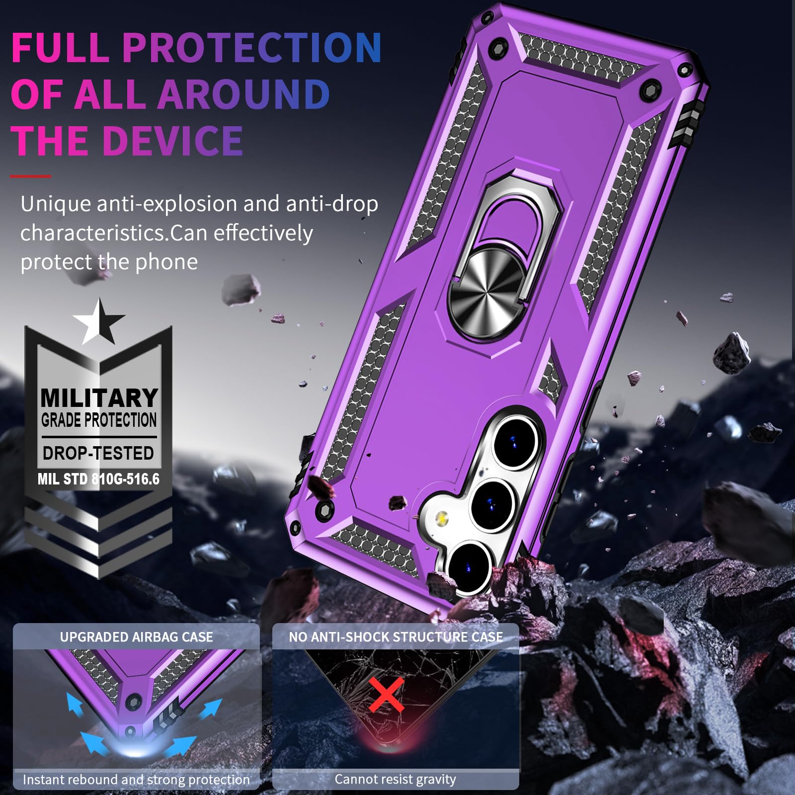 Yiakeng For Samsung Galaxy S25 Plus Case With Screen Protector:[Military Grade Drop Tested] Ring Holder Kickstand Shockproof Ant