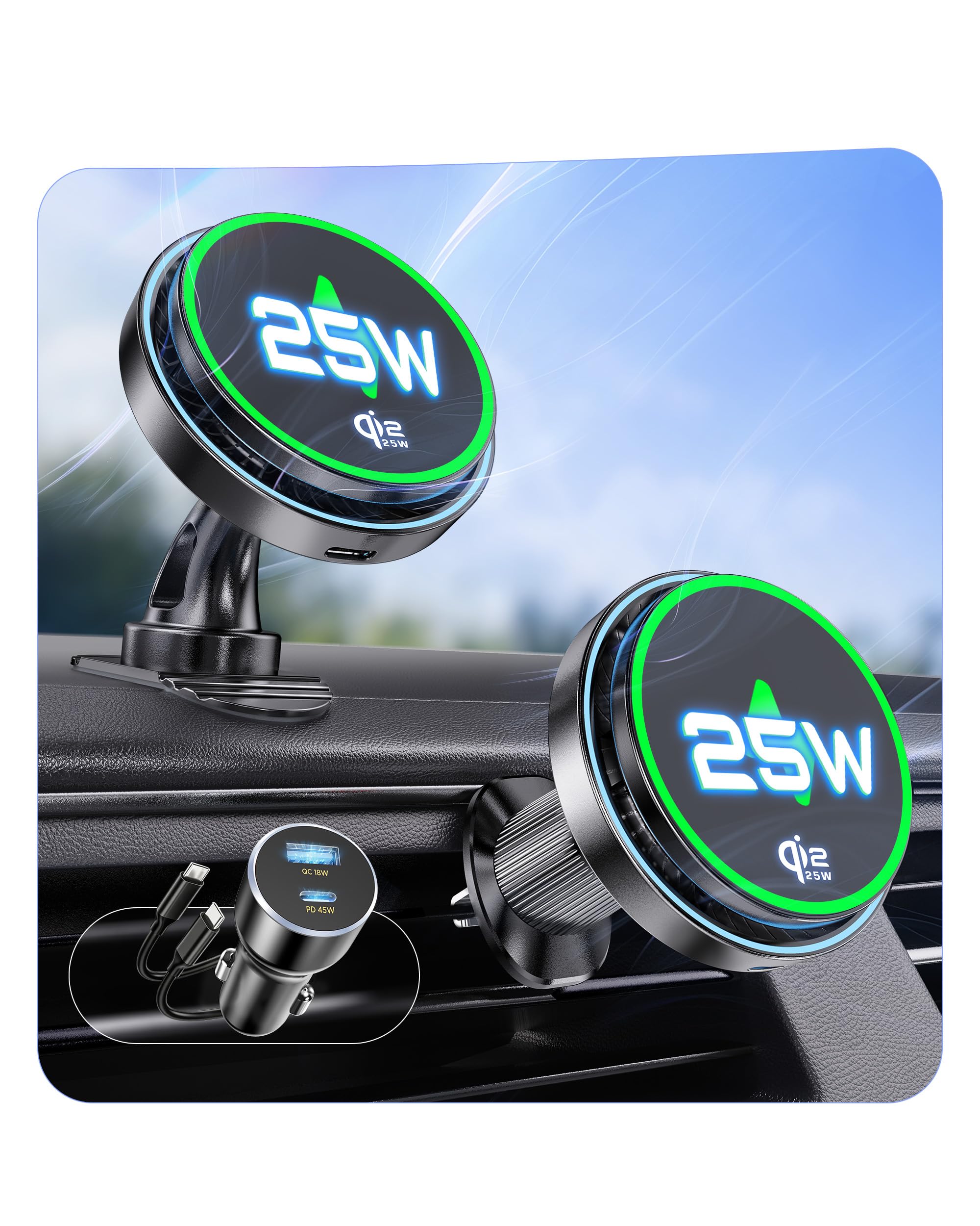 MSXTTLY Qi2.2 25W Certified for Mag Safe Car Mount Charger,Car Vent Charger