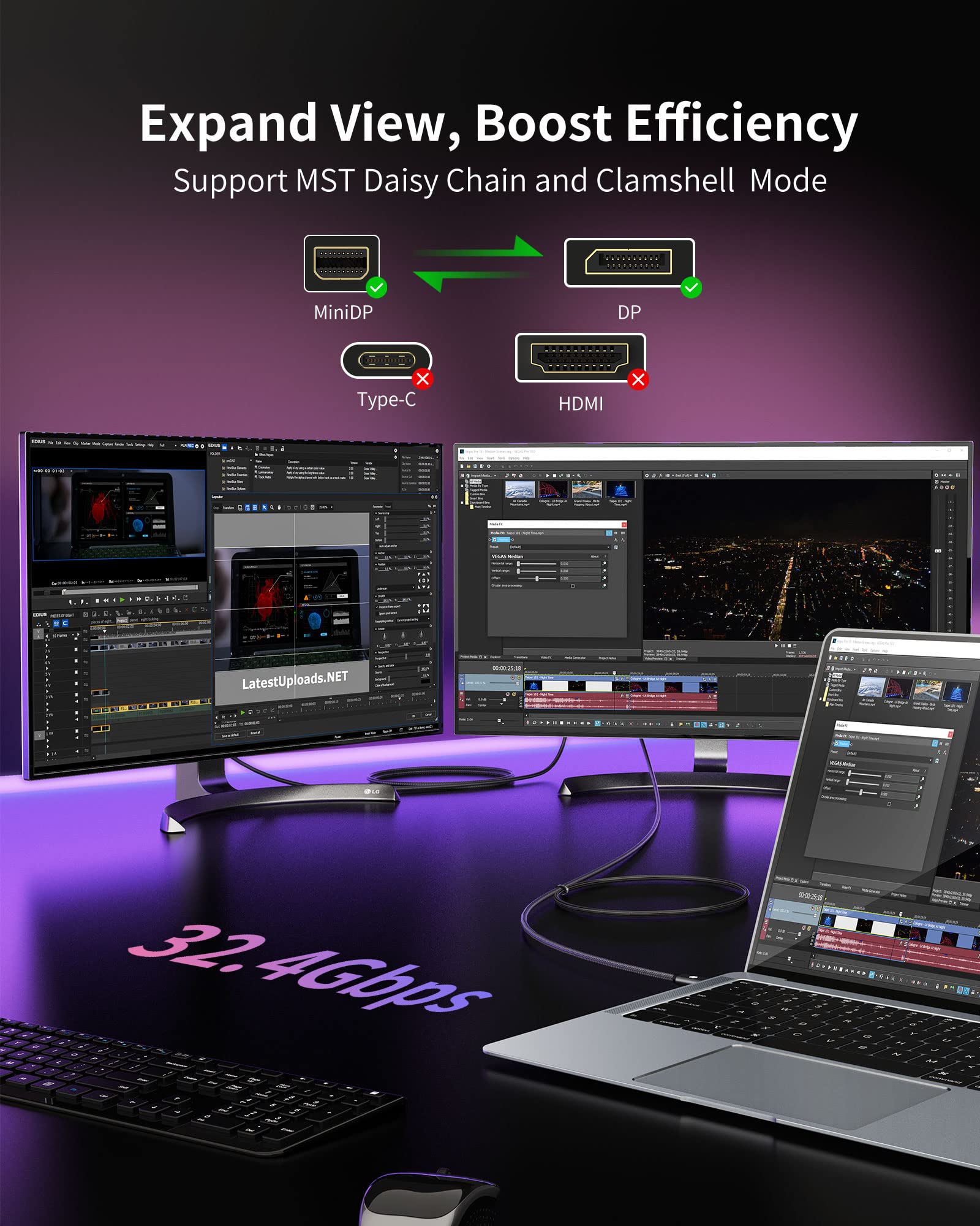 Silkland 8K Mini Displayport To Displayport 1.4 Cable, [8K@60Hz, 4K@144Hz, 2K@240Hz] 32.4Gbps Bi Directional, Hdr, G Sync, Mini Dp [Thunderbolt 2 Compatible] For Gaming Laptop, Macbook, Monitor,6.6Ft