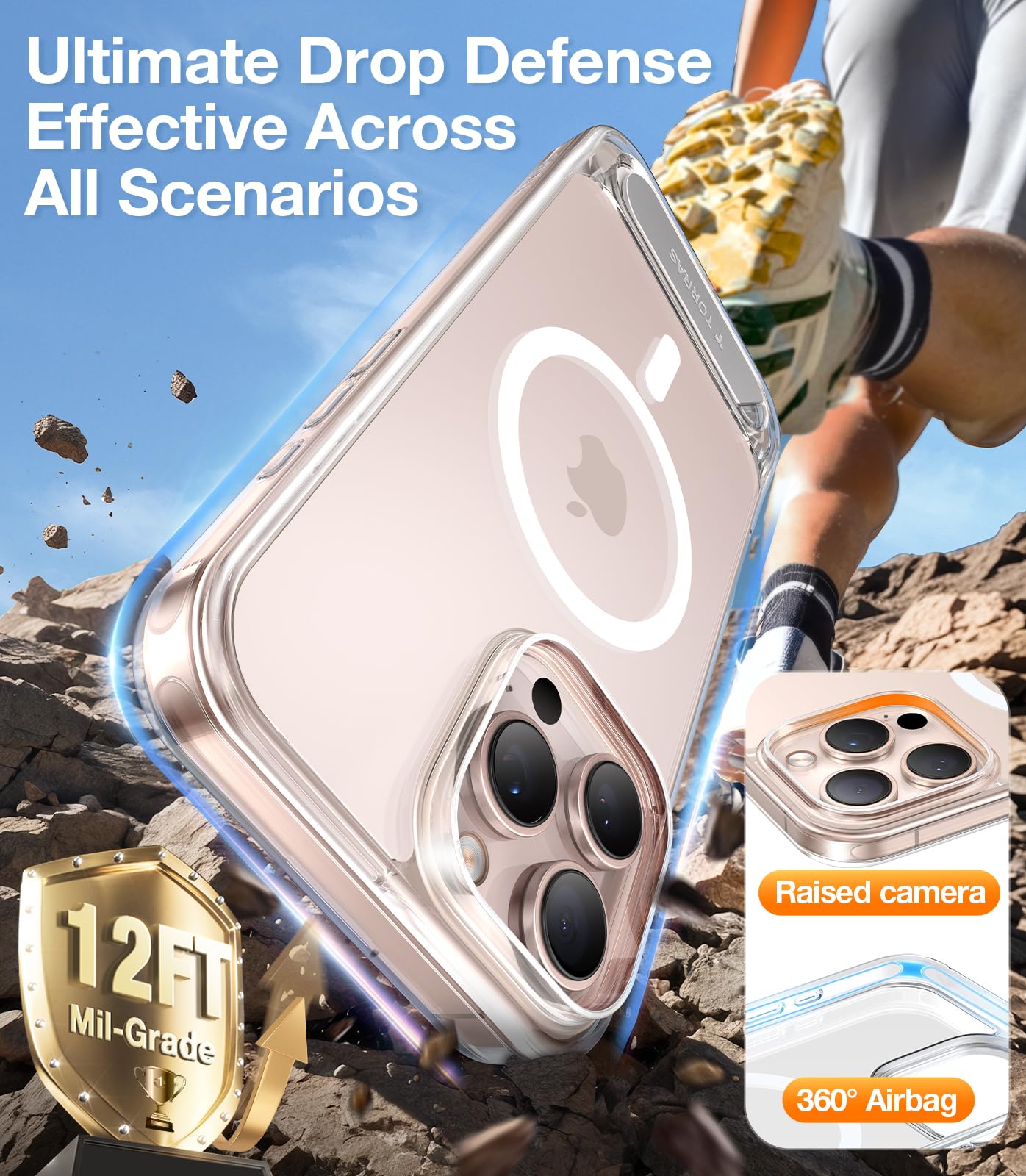 Torras Strong Magnetic & Seamless Stand For Iphone 16 Pro Case Clear, Fit For Magsafe, Never Yellow, 4X Military Grade Drop Test