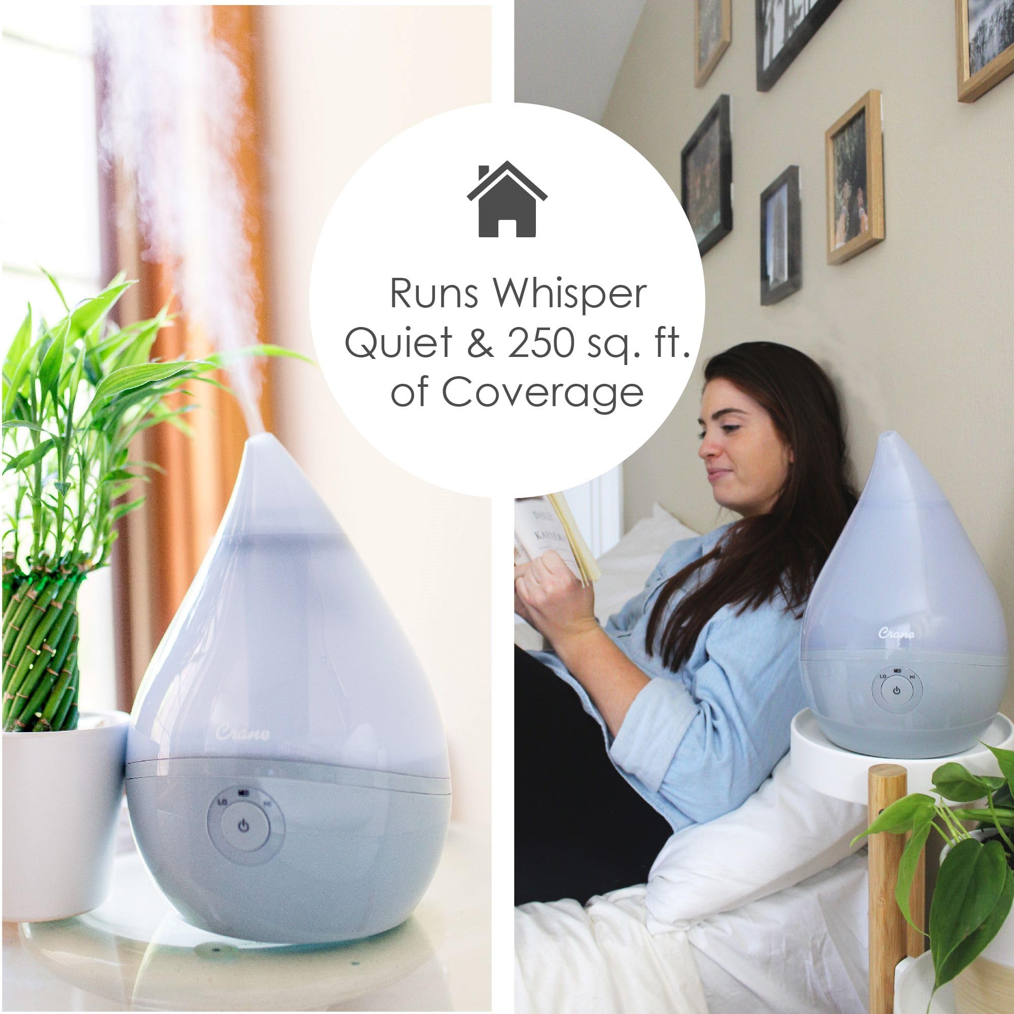 Crane Droplet Ultrasonic Small Air Humidifiers For Bedroom And Office, 0.5 Gallon Cool Mist Humidifier For Plants And Home, Humi