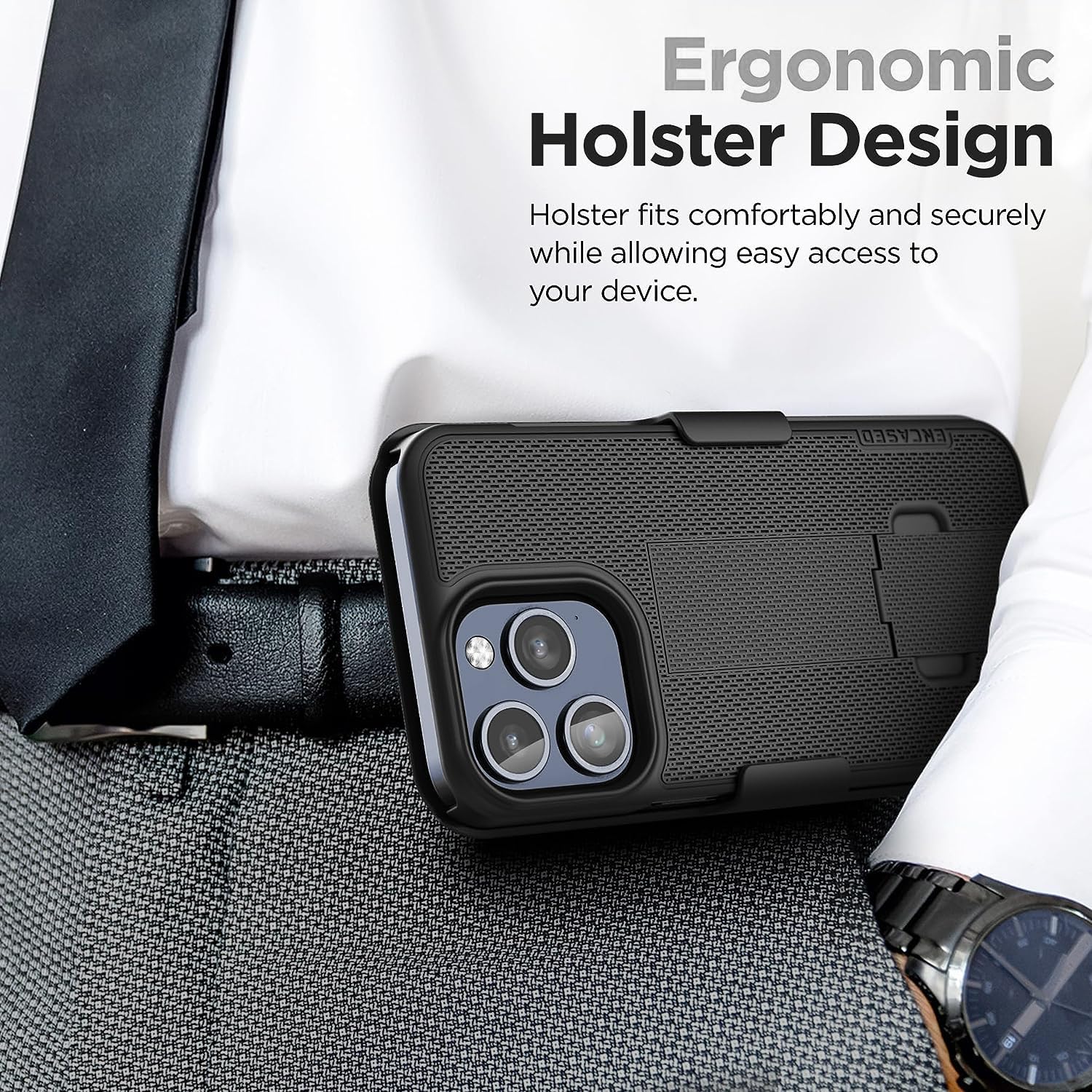 Encased Duraclip Designed For Iphone 15 Pro Case With Belt Clip Phone Holster And Kickstand (Matte Black)