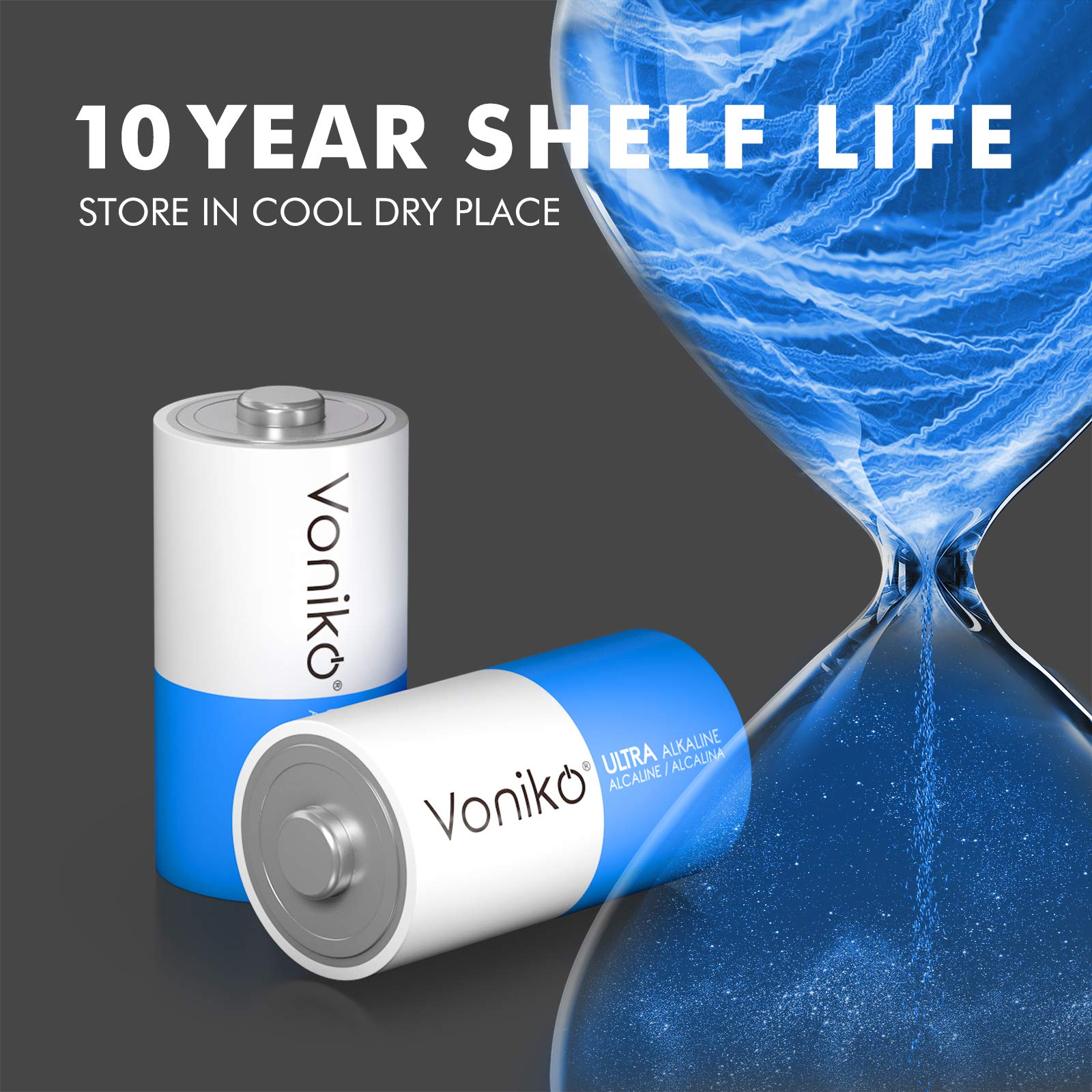 Voniko Ultra Alkaline C LR14 Batteries 8 Pack 1.5V 10-Year Shelf Life