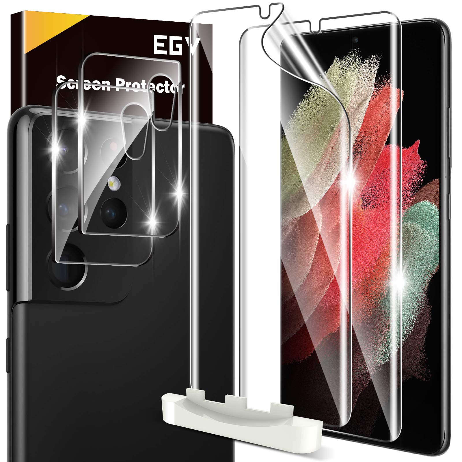 Egv [2+2 Pack] Compatible For Samsung Galaxy S21 Ultra 5G 6.8 Inch, Flexible Tpu Screen Protector And Glass Camera Lens Protecto