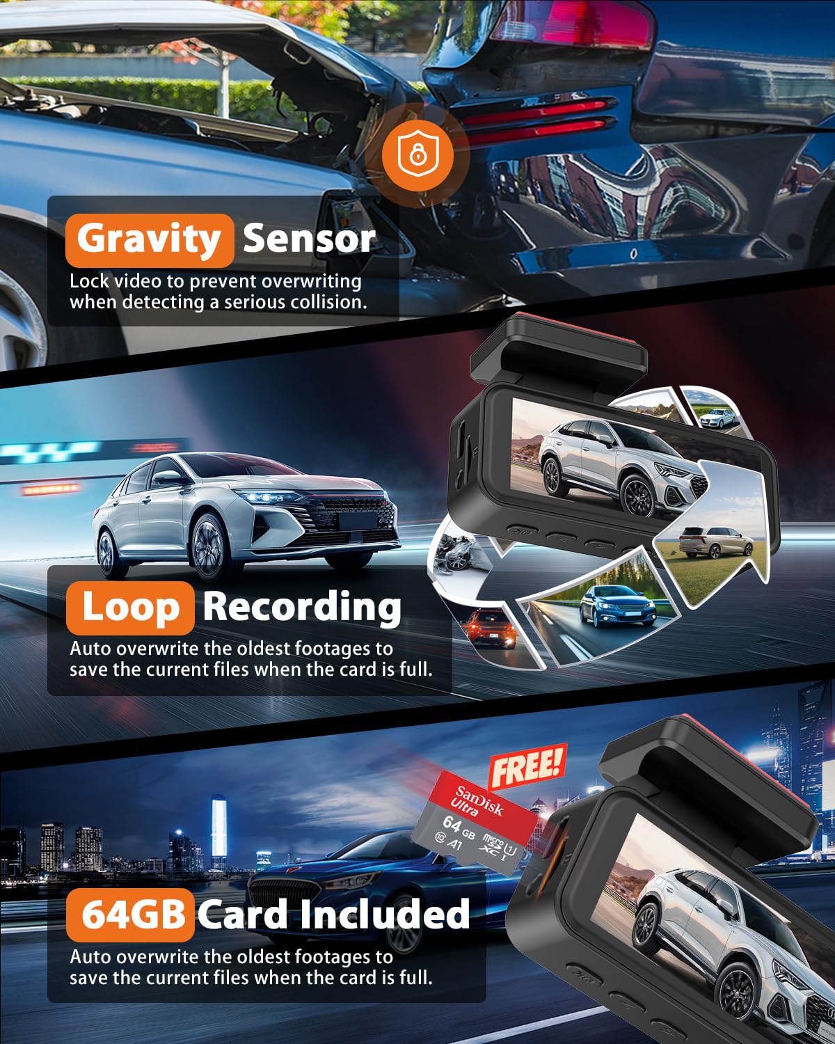 Camblo 4K+2K Dash Cam Front And Rear,3.2'' Ips Full Screen Dual Dash Camera For Cars,Free 64G Card,5G Wi Fi App Control,Hdr Ning