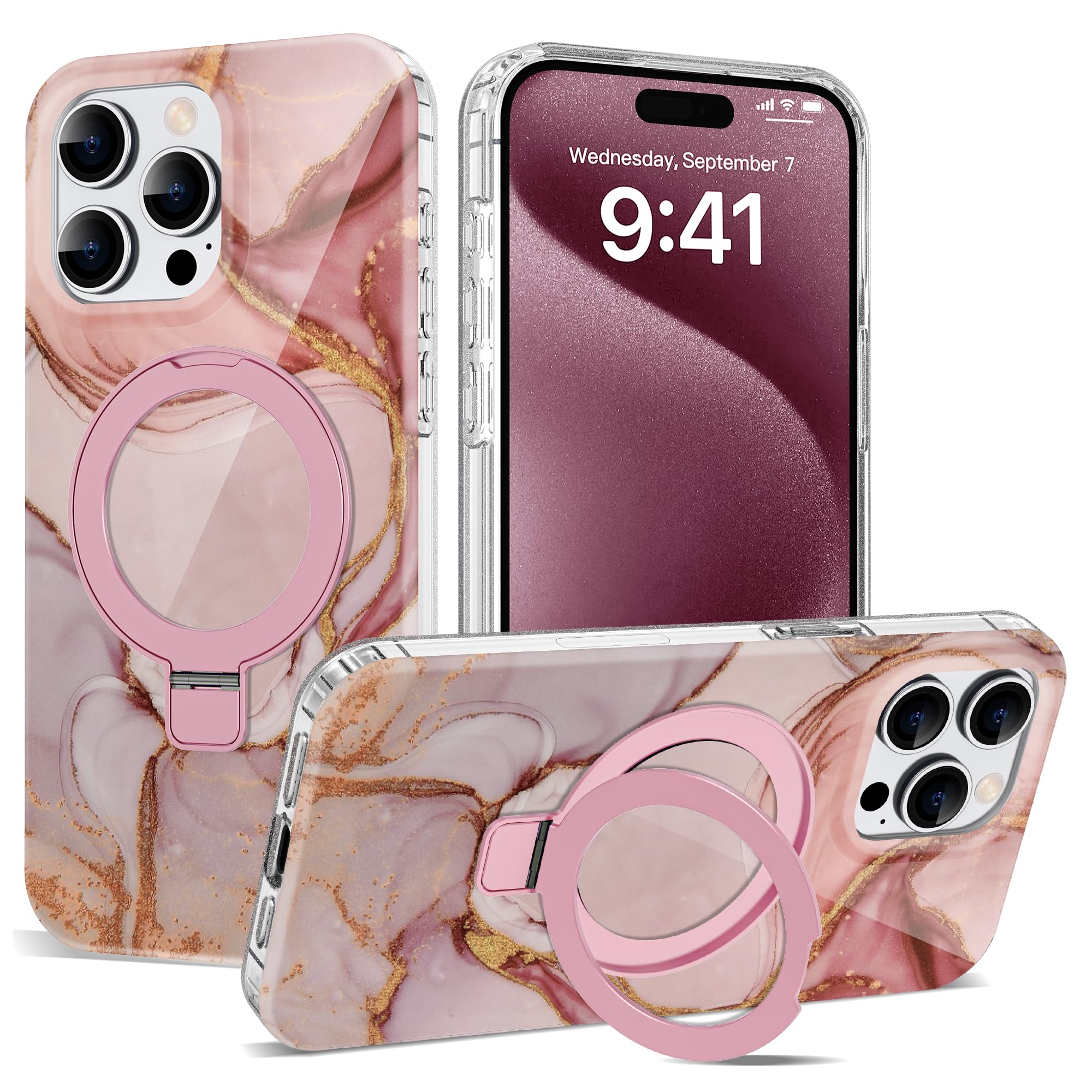 ETPESOK Compatible with iPhone 13 Pro Max Case Marble Pattern with Magnetic Ring Stand [Compatible with Mag-Safe] TPU Protective
