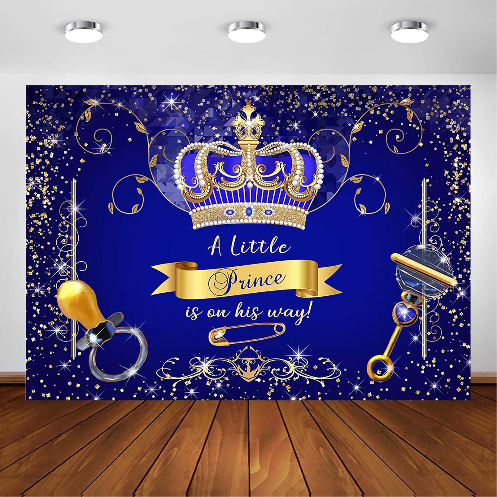 Avezano Royal Prince Baby Shower Backdrop For Party Decorations Royal Blue Gold Crown Little Prince Baby Shower Photoshoot Photo