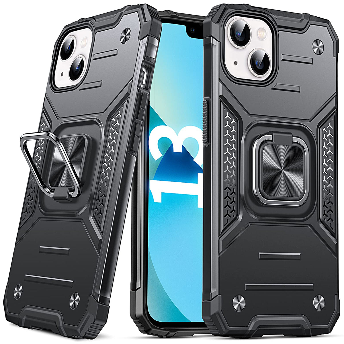Anqrp Designed For Iphone 13 Case, Military Grade Protective Phone Case Cover With Enhanced Metal Ring Kickstand [Support Magnet