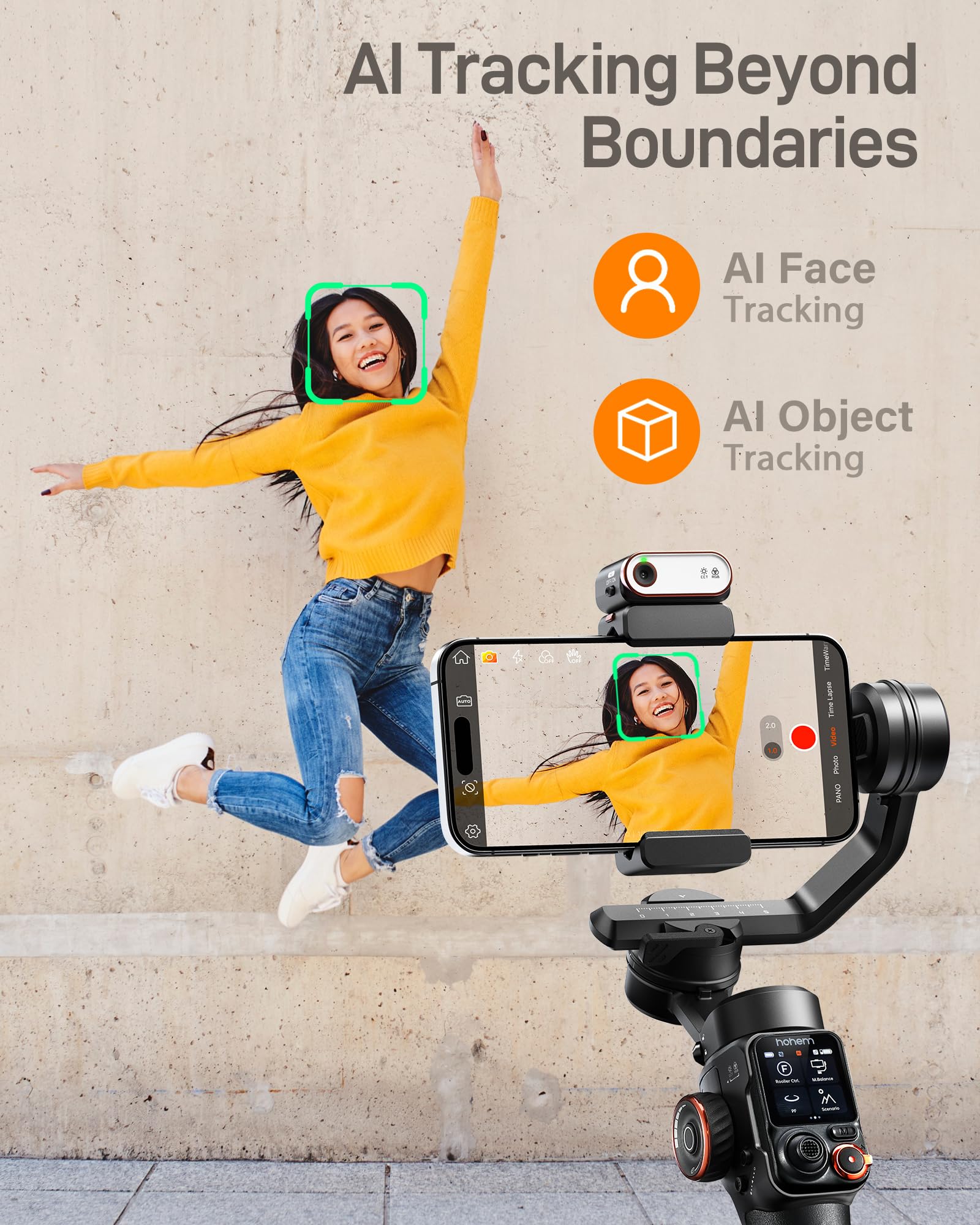 Hohem Isteady M7 Gimbal Stabilizer For Iphone, 3-Axis Phone Stabilizer With Ai Tracking, 1.4 Oled Detachable Touchscreen Remote,