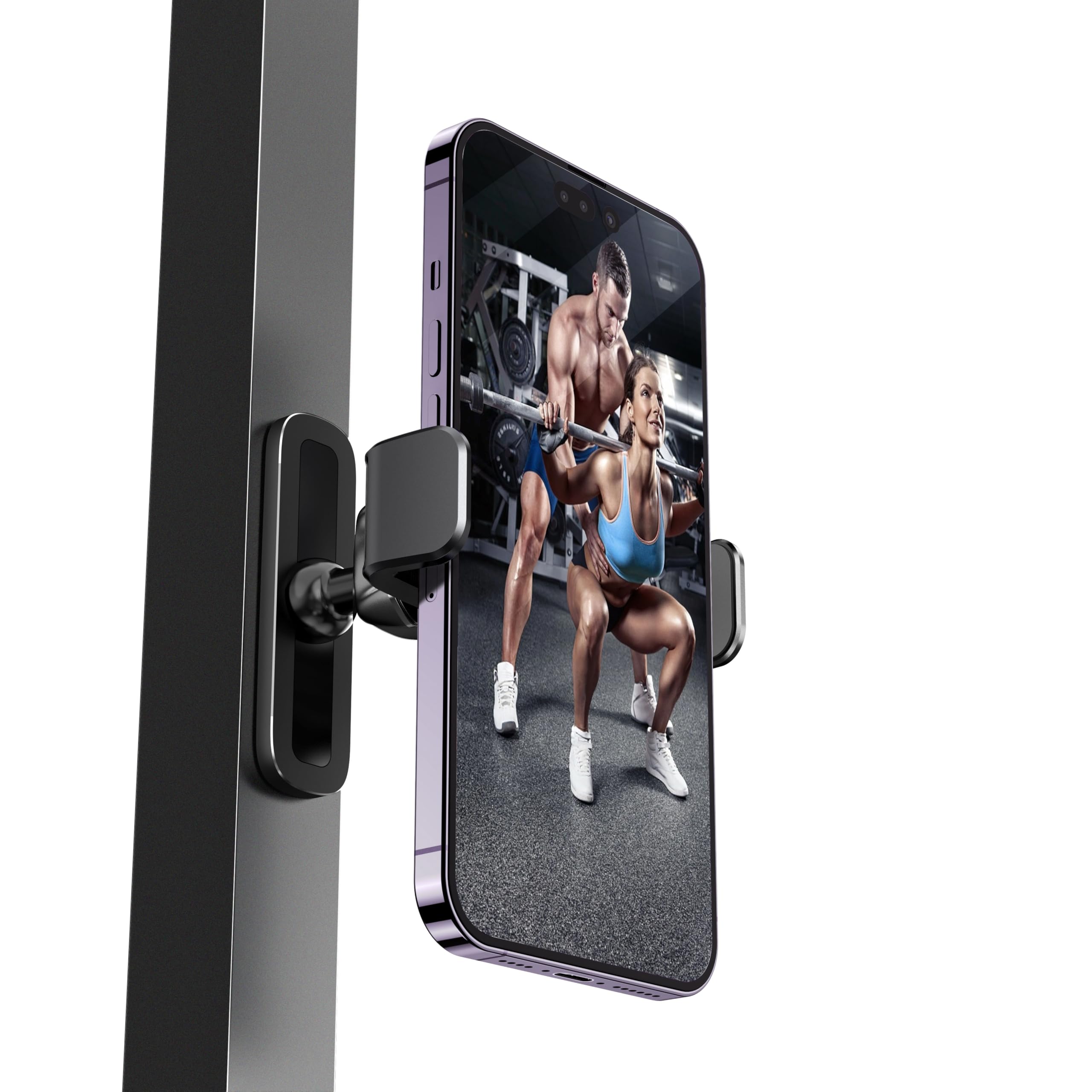 Apps2Car Gym Magnetic Phone Holder, 360 Adjustable, Compatible With 4.7 6.5'' Smartphones, Alloy Base And Joint, Black