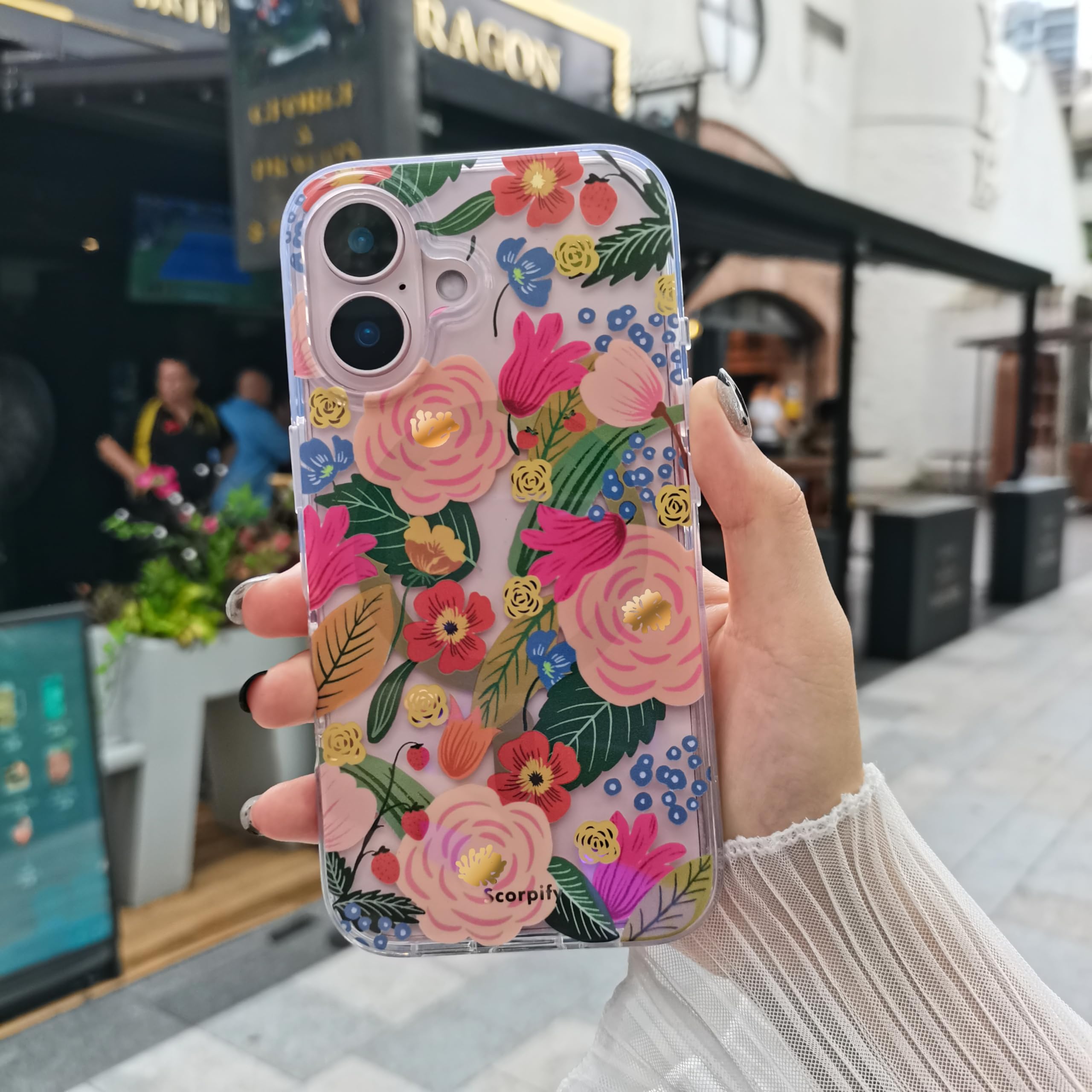 Scorpify For Iphone 16 Case [Compatible With Magsafe] With Camellia Blossom Floral Design, Cute Clear Flower Magnetic Phone Cove