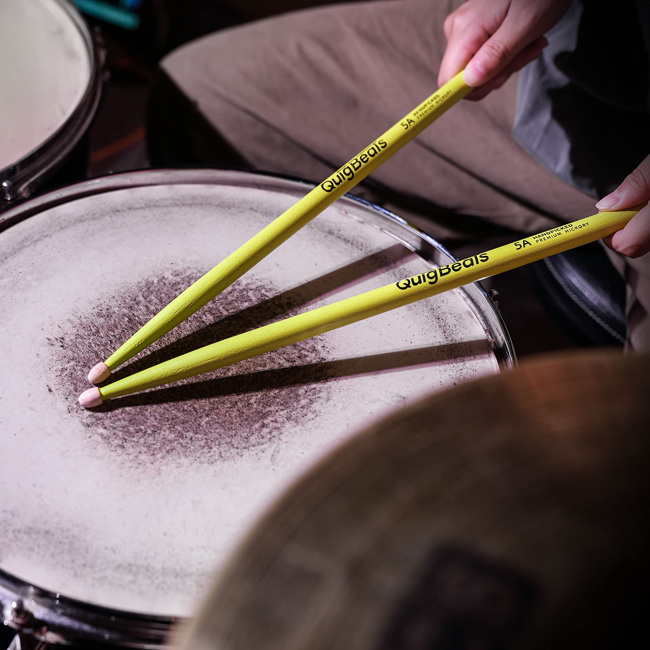 Quigbeats Drum Sticks, Hickory 5A Drumsticks, Drumsticks For Adults & Kids 5A 12 Pairs   Green