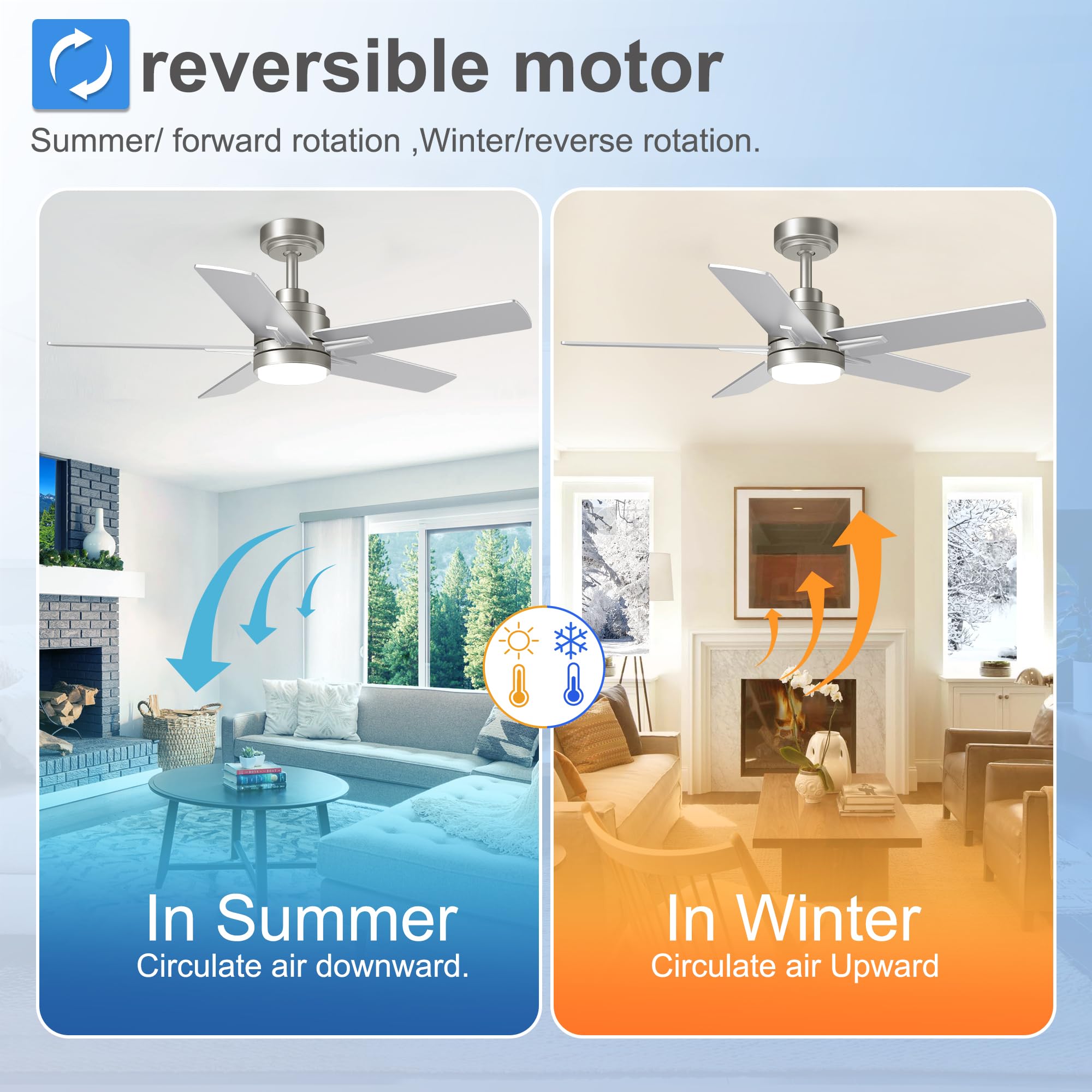 42 Inch Nickel Ceiling Fan With Light And Remote Control. Dimmable 3 Color Temperatures Led Ceiling Fan. 6 Speeds Reversible Dc