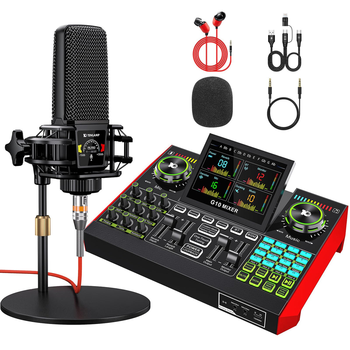 Elect Sound Module Live Sound Card Audio Mixer, Podcast Equipment Bundle with 3.5mm Conde ...