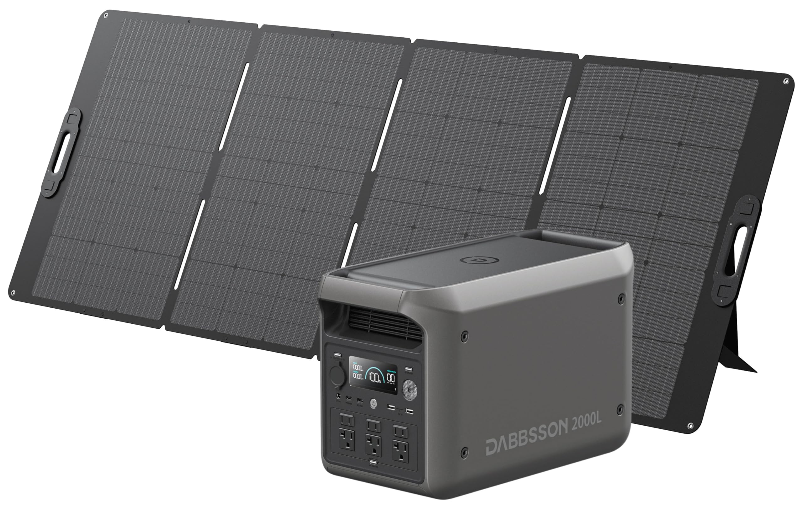 DABBSSON 2000L Solar Generator with 420W Solar Panel, 2048Wh Semi-Solid LiFePO4 Battery w/6 2200W AC Output, Compact&Lightweight