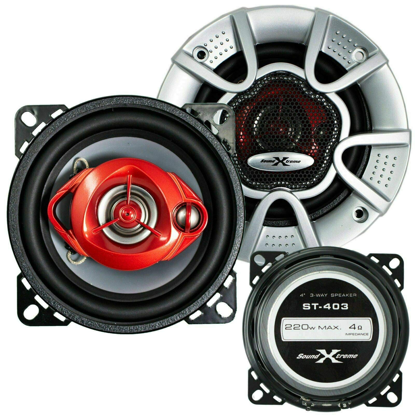 Pair Of Soundxtreme 4'' In 3 Way 220 Watts Coaxial Car Speakers Cea Rated (2 Speakers)