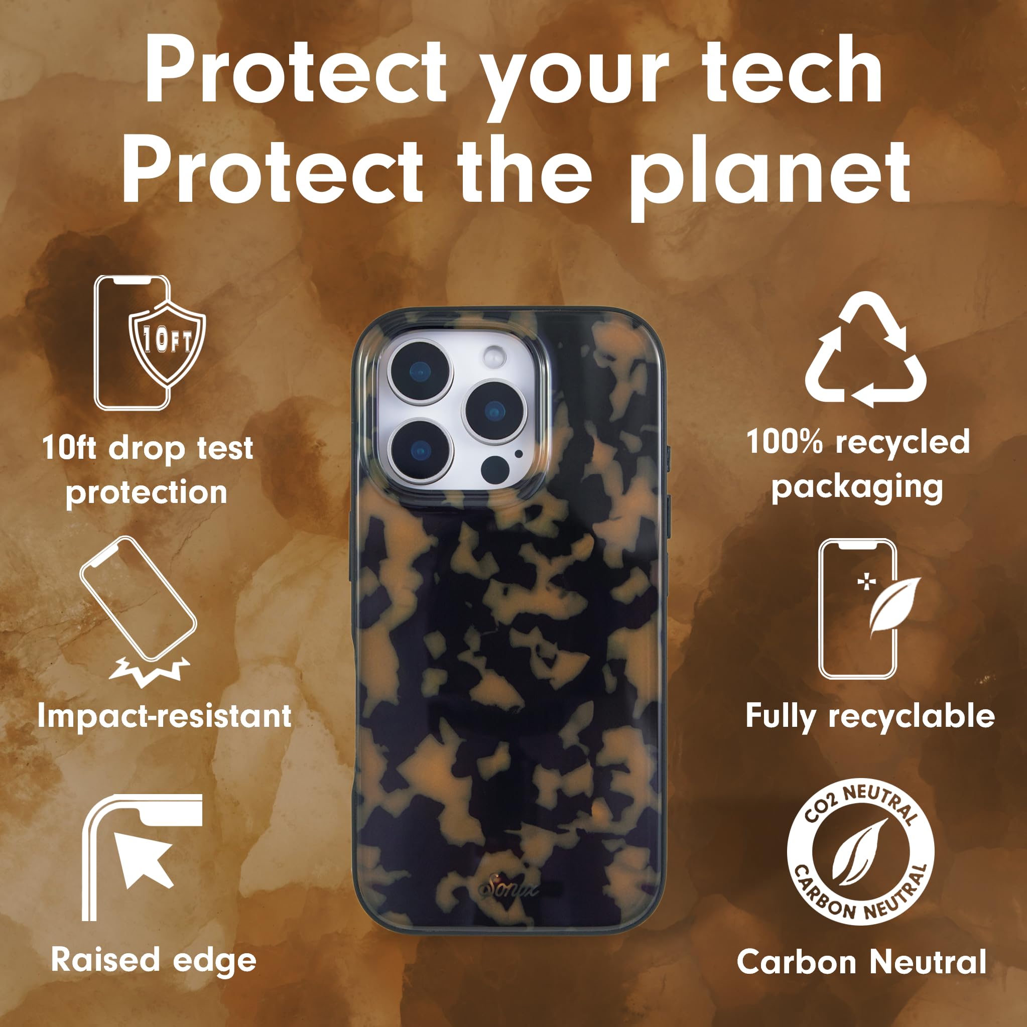 Sonix Case For Iphone 16 Pro | Compatible With Magsafe | 10Ft Drop Tested | Tortoiseshell | Brown Tort