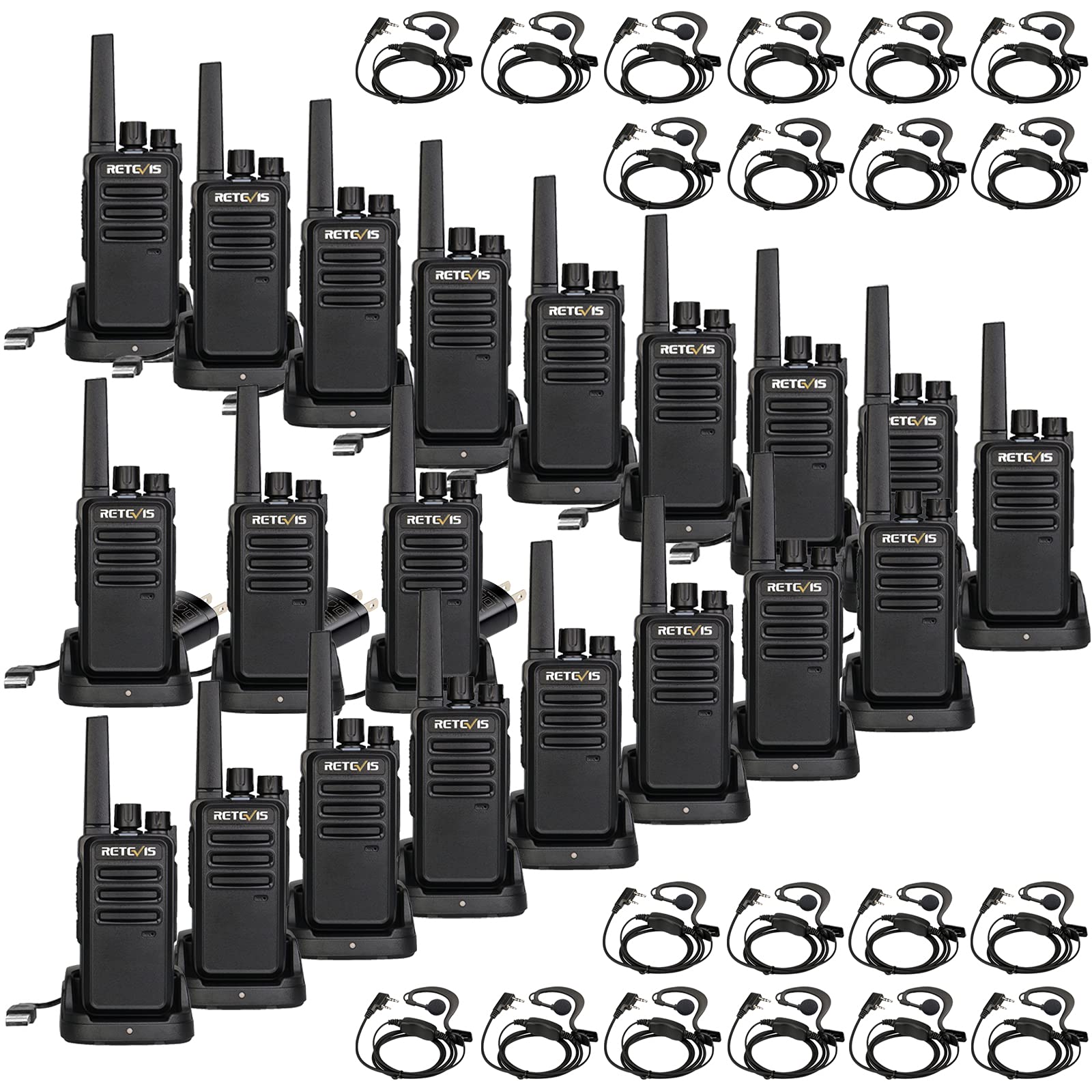 Retevis Rt68 Walkie Talkies With Earpiece,2 Way Radios Long Range,Heavy Duty Walkie Talkies For Adults,Rechargeable With Usb Charger Base, For Restaurant School Manufacturing Healthcare(20 Pack)