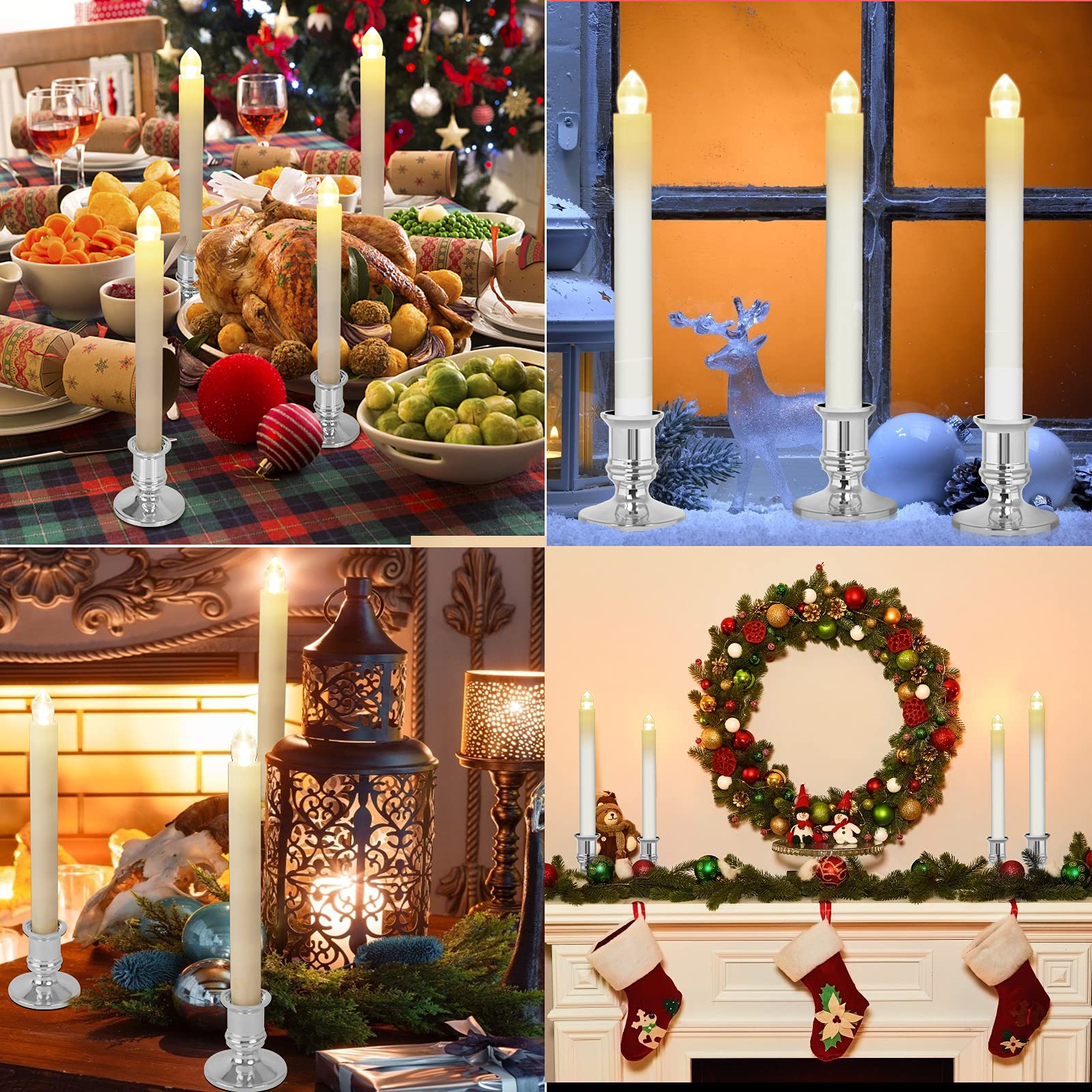 Window Candles 2 Pack Battery Operated Flameless Taper Candles Christmas Window Candles Light With Remote Control, Timer, Remova