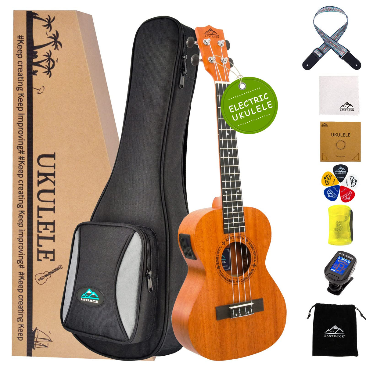 Eastrock Tenor Ukulele Mahogany Beginner Electric Built-In Digital Tuner Ukelele 26 Inch Big Packagekit. Ukulele Ukalalee Suitab
