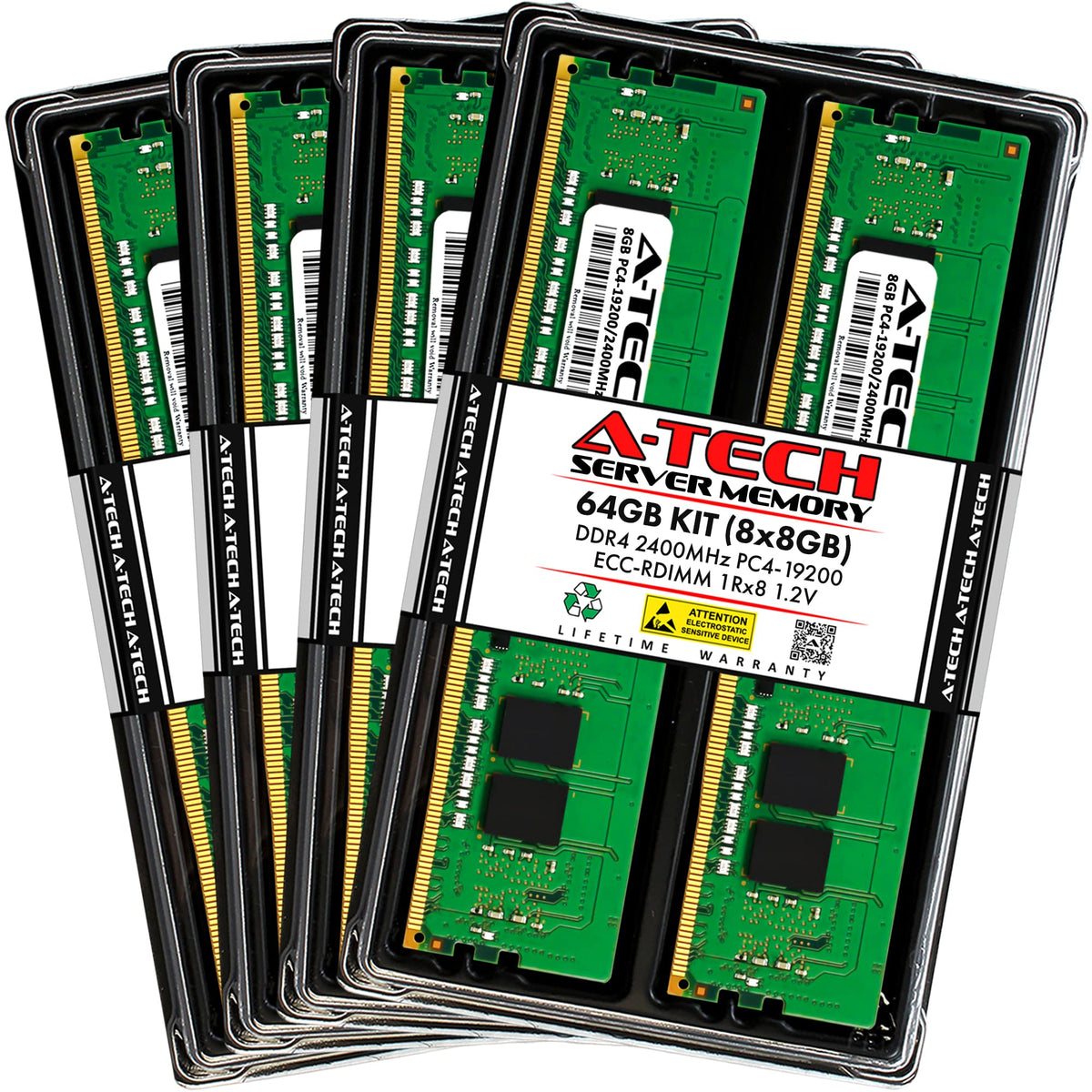 A Tech 64Gb Kit (8X8Gb) Ddr4 2400Mhz Pc4 19200 Ecc Rdimm 1Rx8 1.2V Single Rank Ecc Registered Dimm 288 Pin Server & Workstation