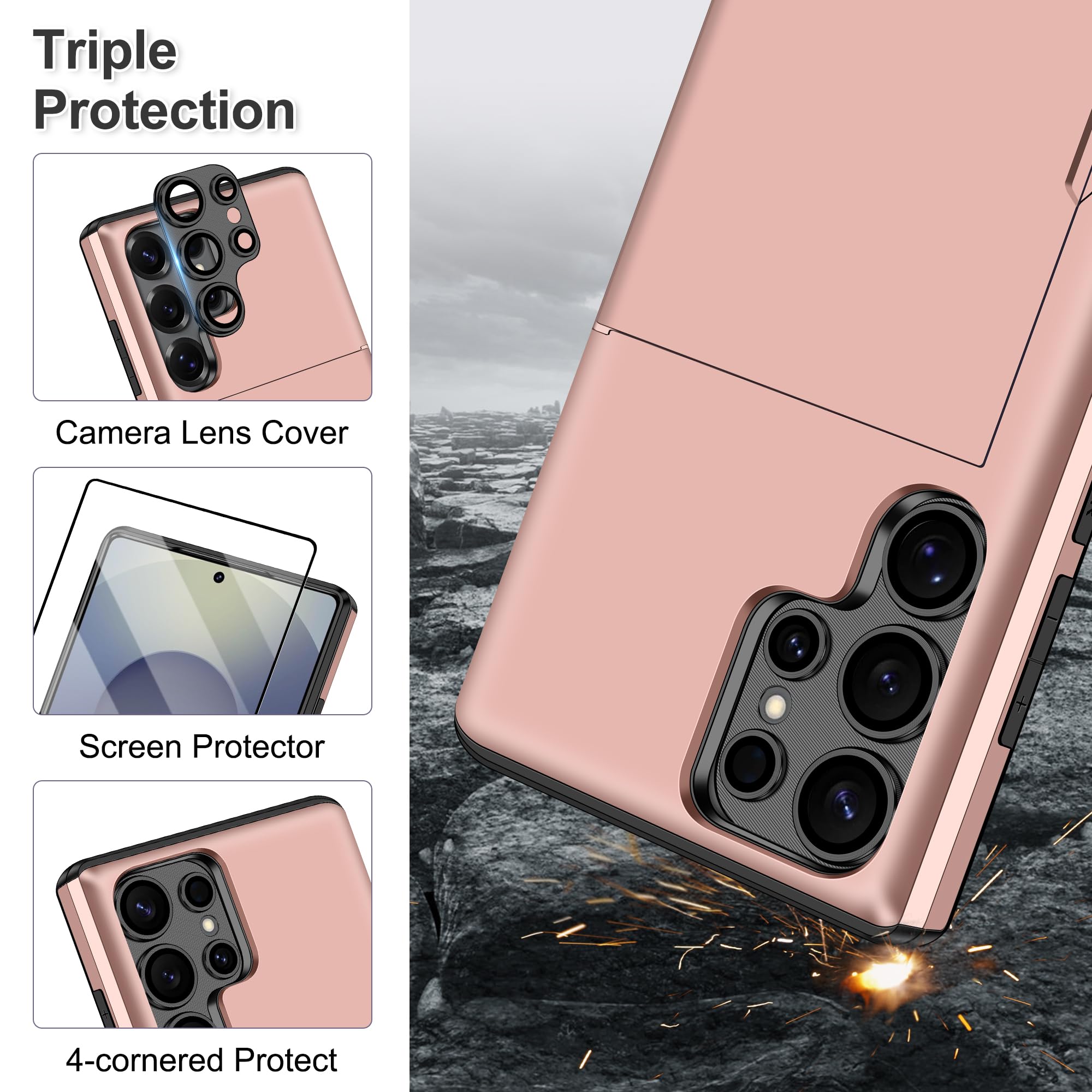 Samonpow For Samsung Galaxy S25 Ultra Case With Screen Protector + Camera Cover [4-In-1] Galaxy S25 Ultra Case Wallet Card Holde