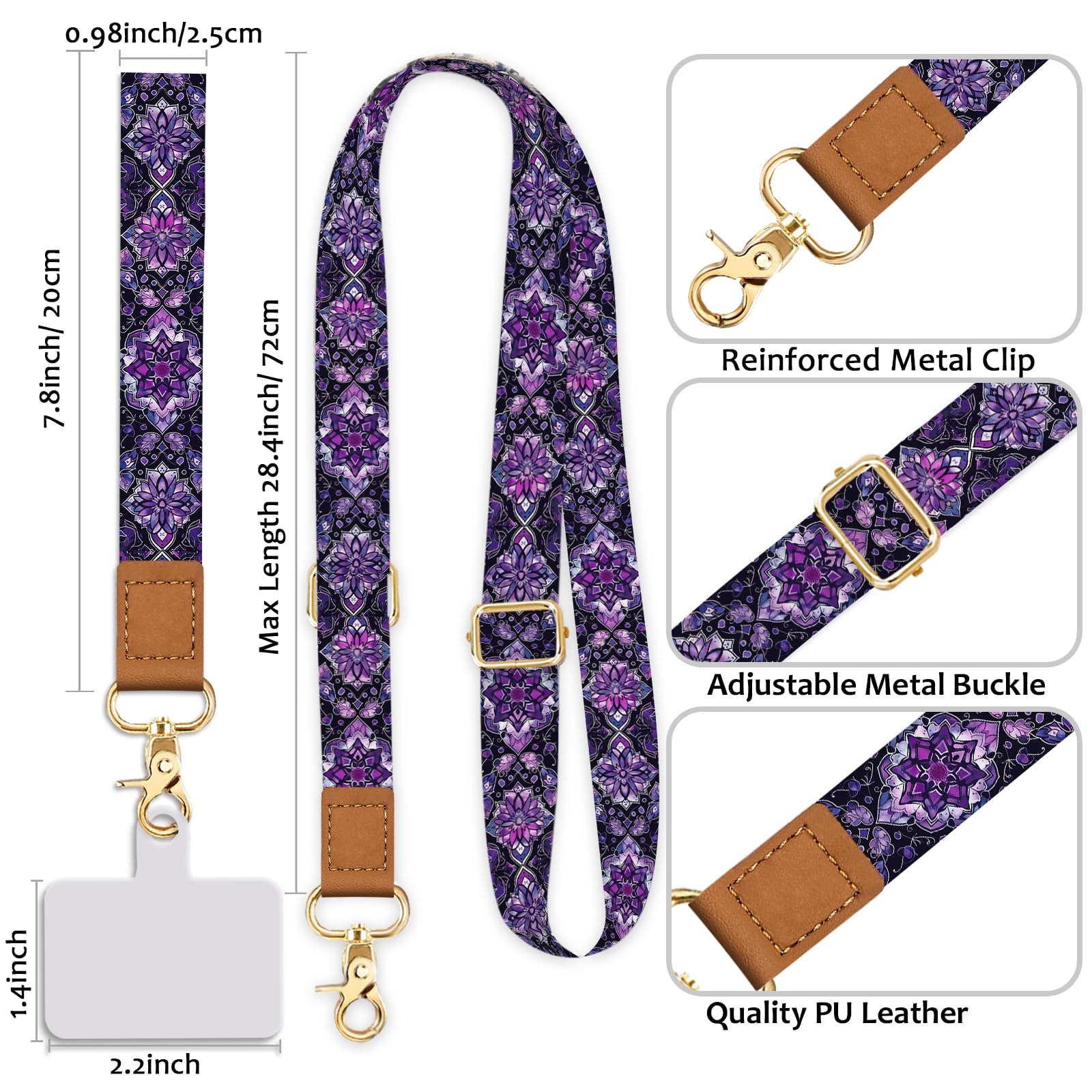 Yonlevres Phone Lanyard Crossbody Phone Strap, Boho Bohemian Cell Phone Lanyards For Around The Neck Wristlet Wrist Strap, Adjus