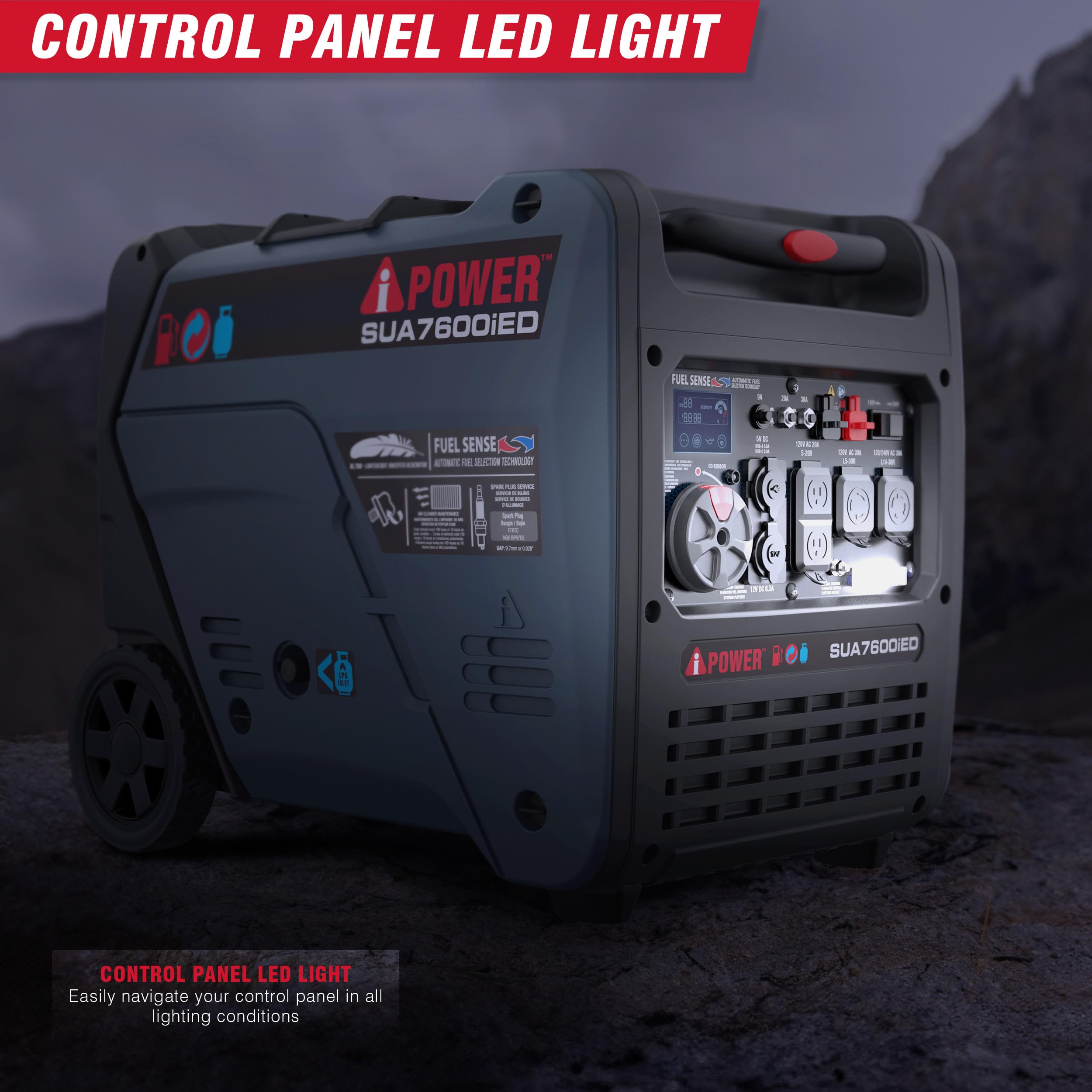 A Ipower Portable Inverter Generator, 7600W Dual Fuel Electric Start Rv Ready, Epa & Carb Compliant Co Sensor, With Telescopic H