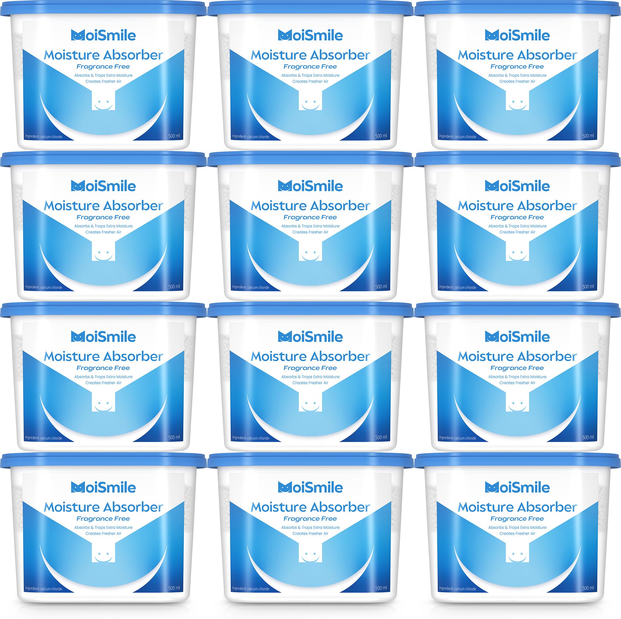 Moismile Moisture Absorbers 12 Pack, Fragrance-Free Closet Dehumidifier for Bathroom, Car & Basement, 10.5 oz Refillable Humidit