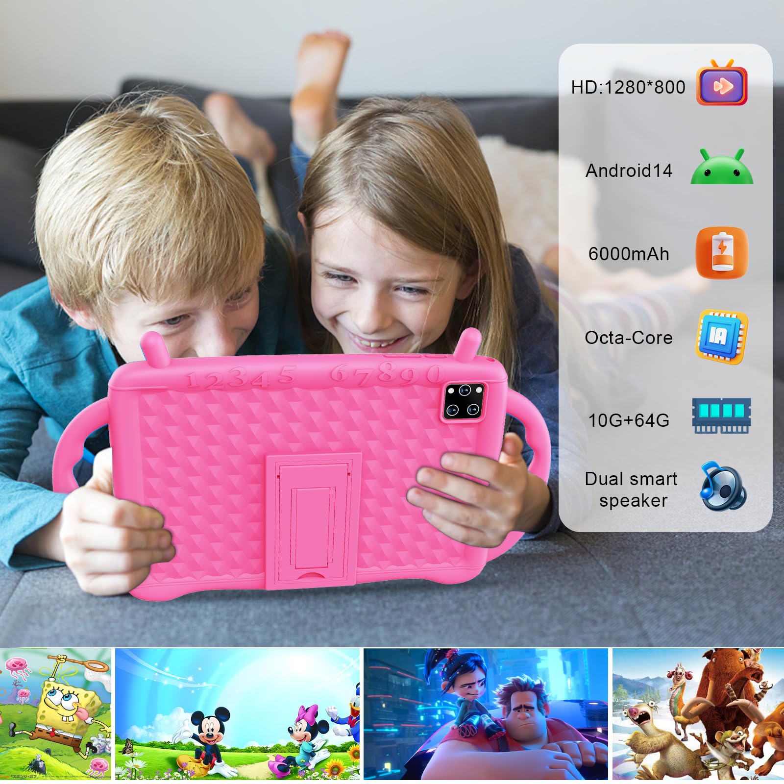 Semeakoko Kids Tablet 10.1 Inch Andriod 14 Toddler Tablet For Kids 3 12 Tablets With Octa Core,10+64Gb,Hd Screen,6000Mah,Wifi2.4