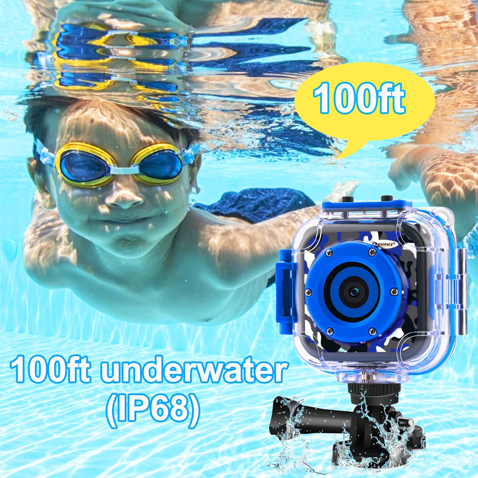 Prograce Kids Waterproof Camera For Boy Toys   Gifts For Boy Waterproof Digital Camera Underwater Video Camera For Kids Age 3 14 Year Old Birthday Presents With 32Gb Card