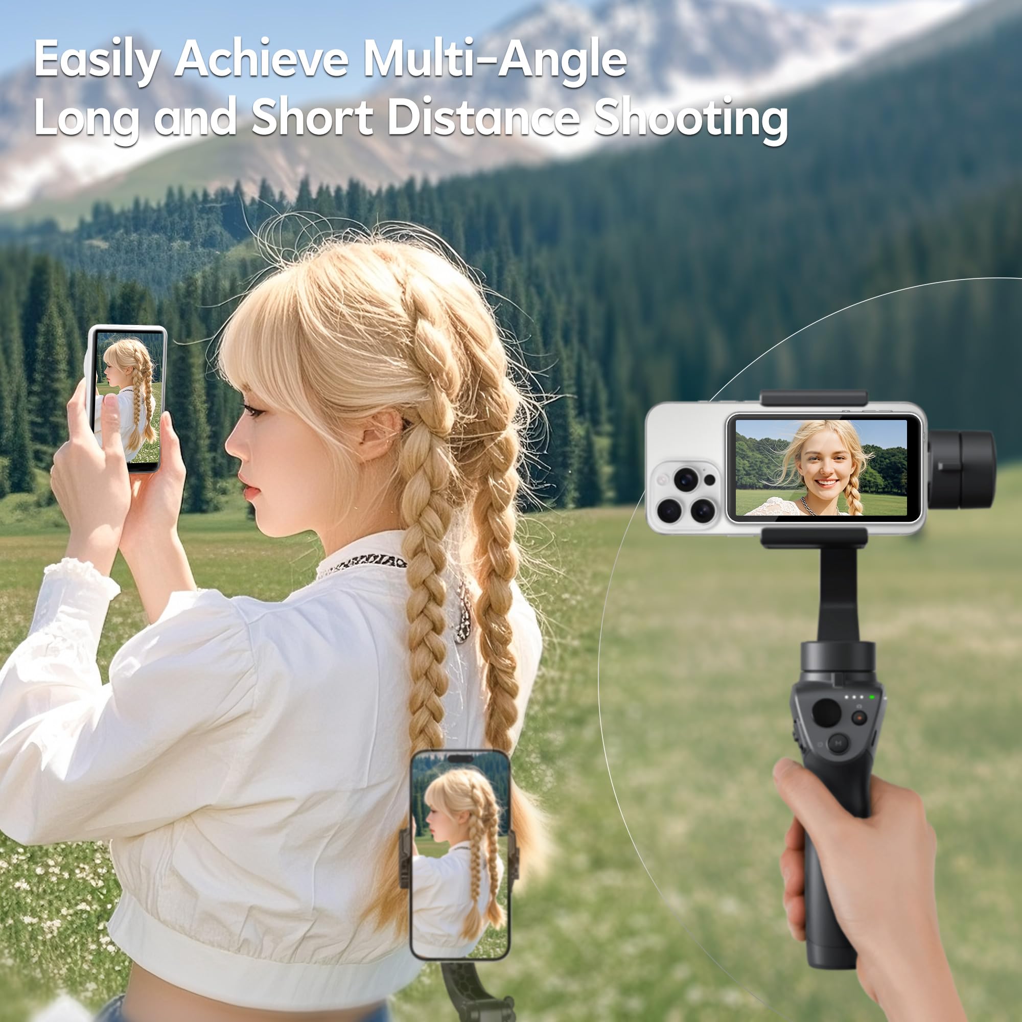 Peyako Vlog Selfie Monitor Screen For Iphone/Android, Magnetic Phone Back Camera Selfie Monitor Screen With Bluetooth Remote/Spe