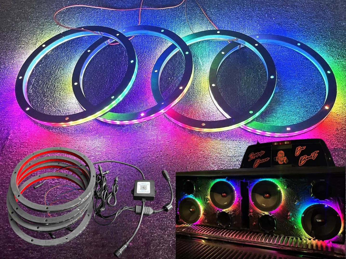 Tzvmny 4PCS 8 RGB Chasing LED Speaker Rings Lights Fits Car Truck Sandtoy