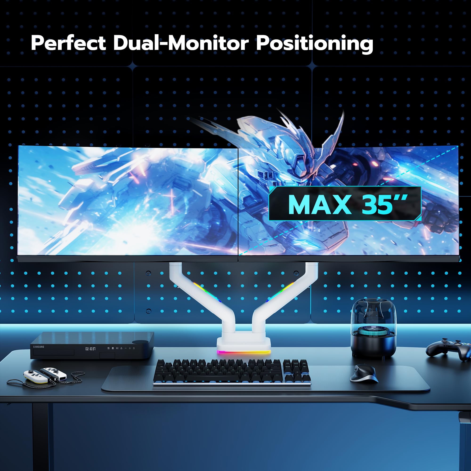 Ares Wing Dual Monitor Stands For 44 Lbs, Fits 17 35'', Rgb Heavy Duty Dual Monitor Arms For Desk, Adjustable Gas Spring Clamp A