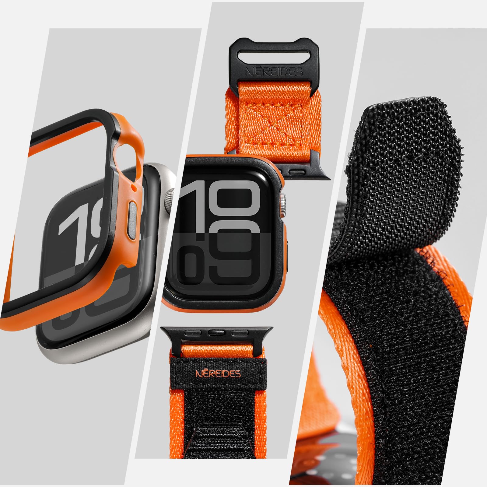 Rugged Case With Band For Apple Watch Series 10 Band 46Mm, Hook And Loop Nylon Sport Strap With Case For Iwatch Men(Orange)