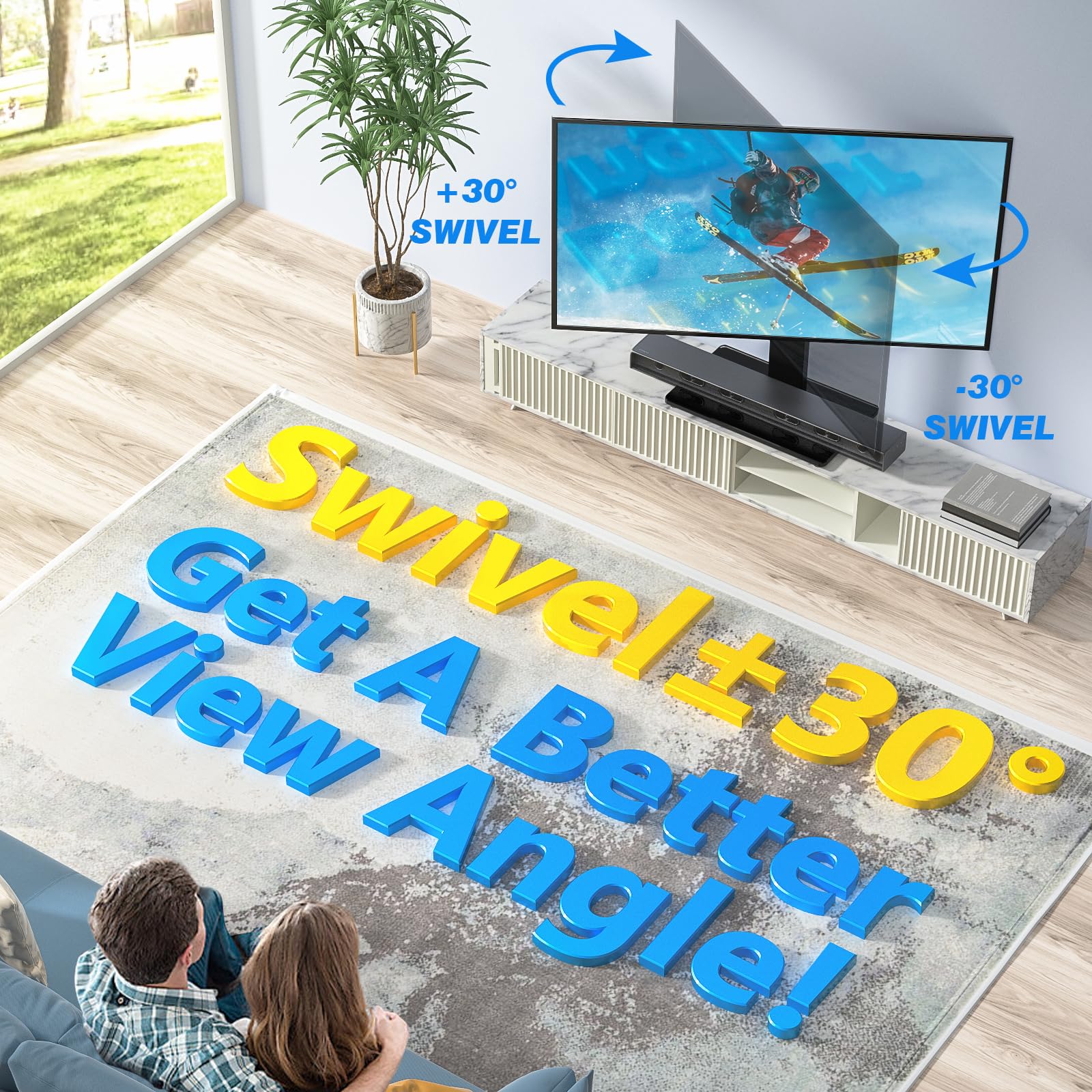 Rfiver Universal Swivel Tv Stand Table Top Tv Stand For 37 65,70,75 Inch Lcd Led Tv Up To 110 Lbs  Height Adjustable Center Pede