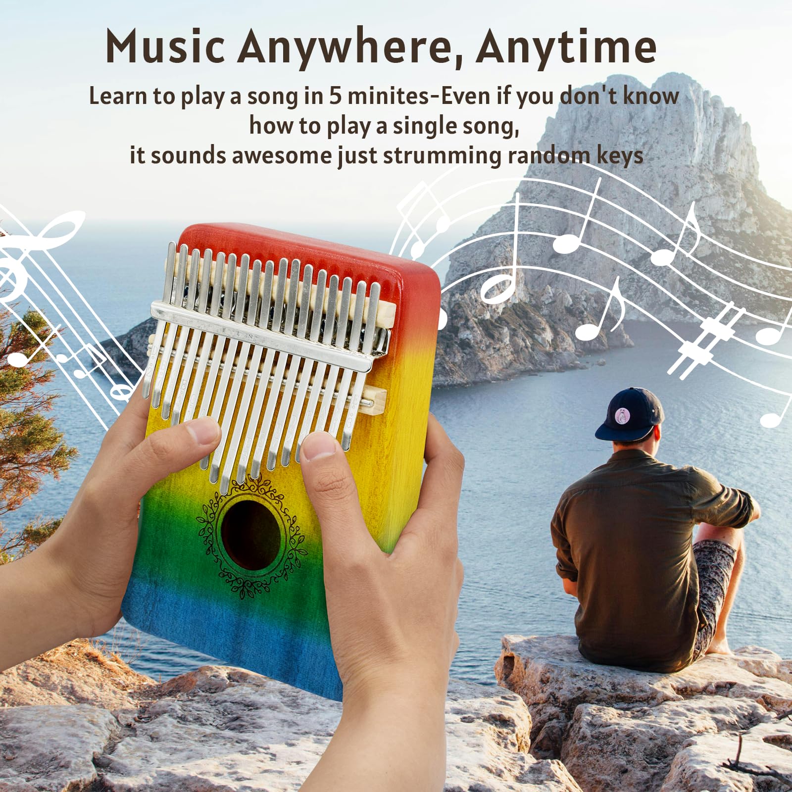 17 Key Kalimba Thumb Piano - Portable Finger Piano With Tuning Hammer & Study Guide, Premium Wood, Unique Musical Gift For Adult