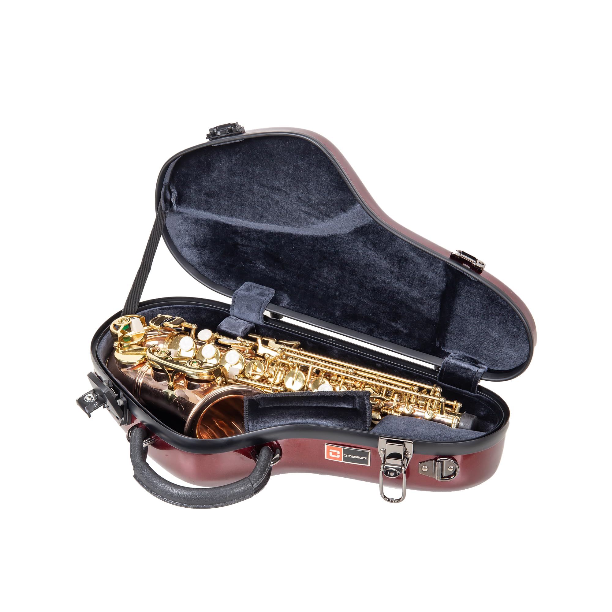 Crossrock Pro Grade Curved Soprano Saxophone Case | Stage Crimson Gloss, Tsa Lock, Elite Protection, Detachable Backpack Straps,