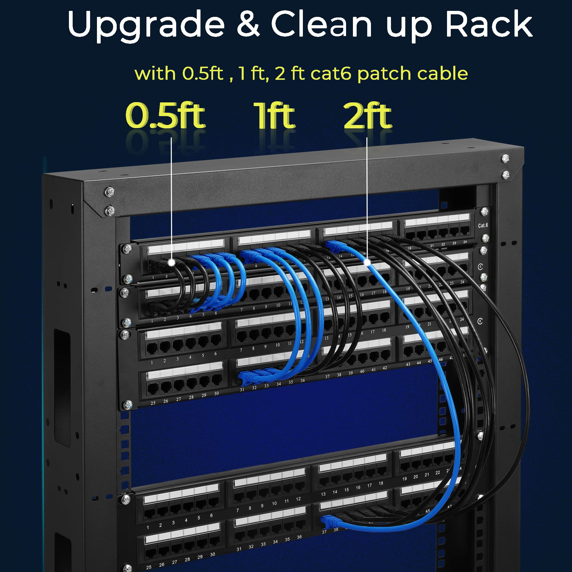 Rapink Patch Cables Cat6 14Ft (24 Pack), Ethernet Patch Cable 10G, Cat 6 Patch Cable For Patch Panel To Switch, Flexiable Cat 6