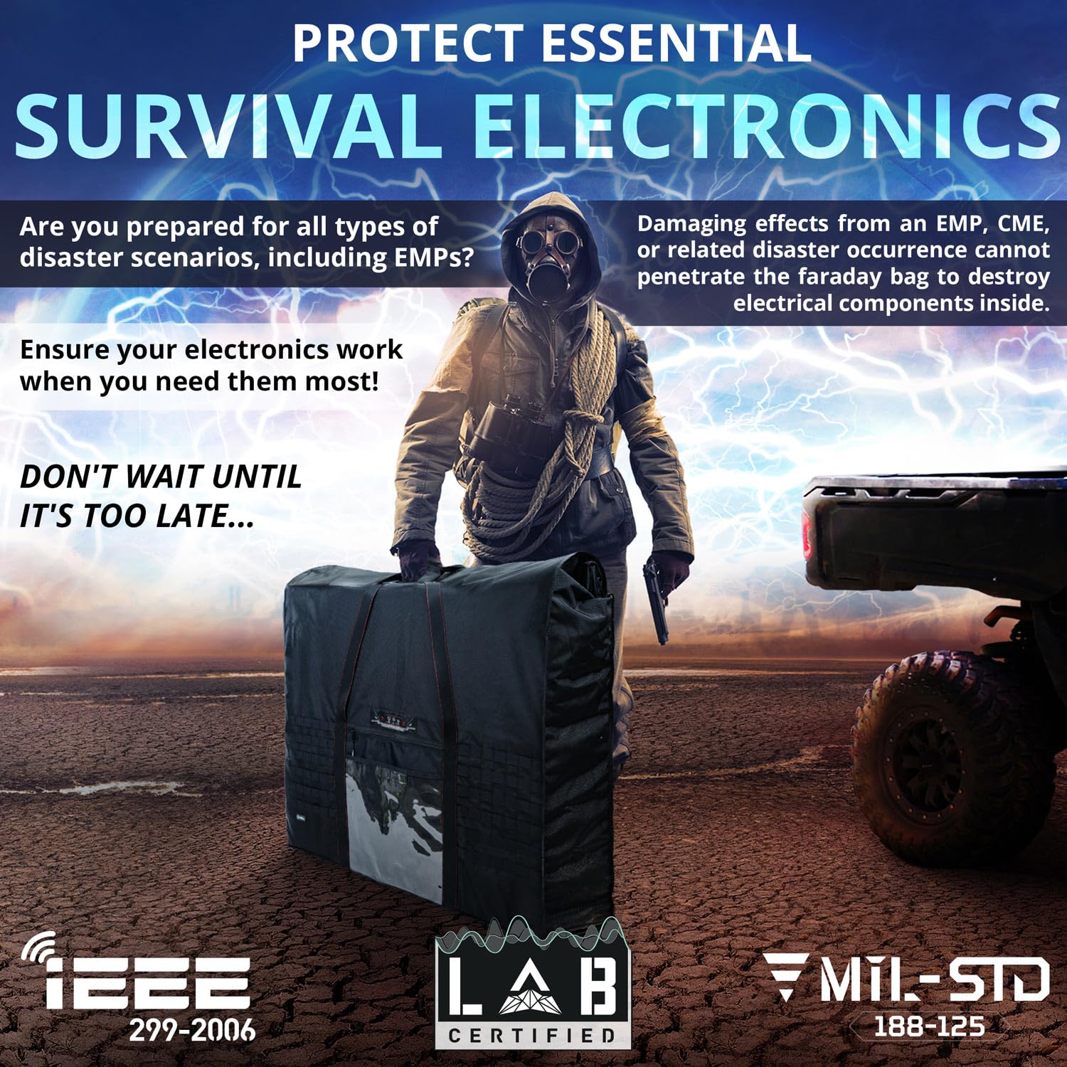 Mission Darkness Eclipse Faraday Bag For Solar Panels & Extra Large Electronics // Military Grade Rf Shielding Case Designed For
