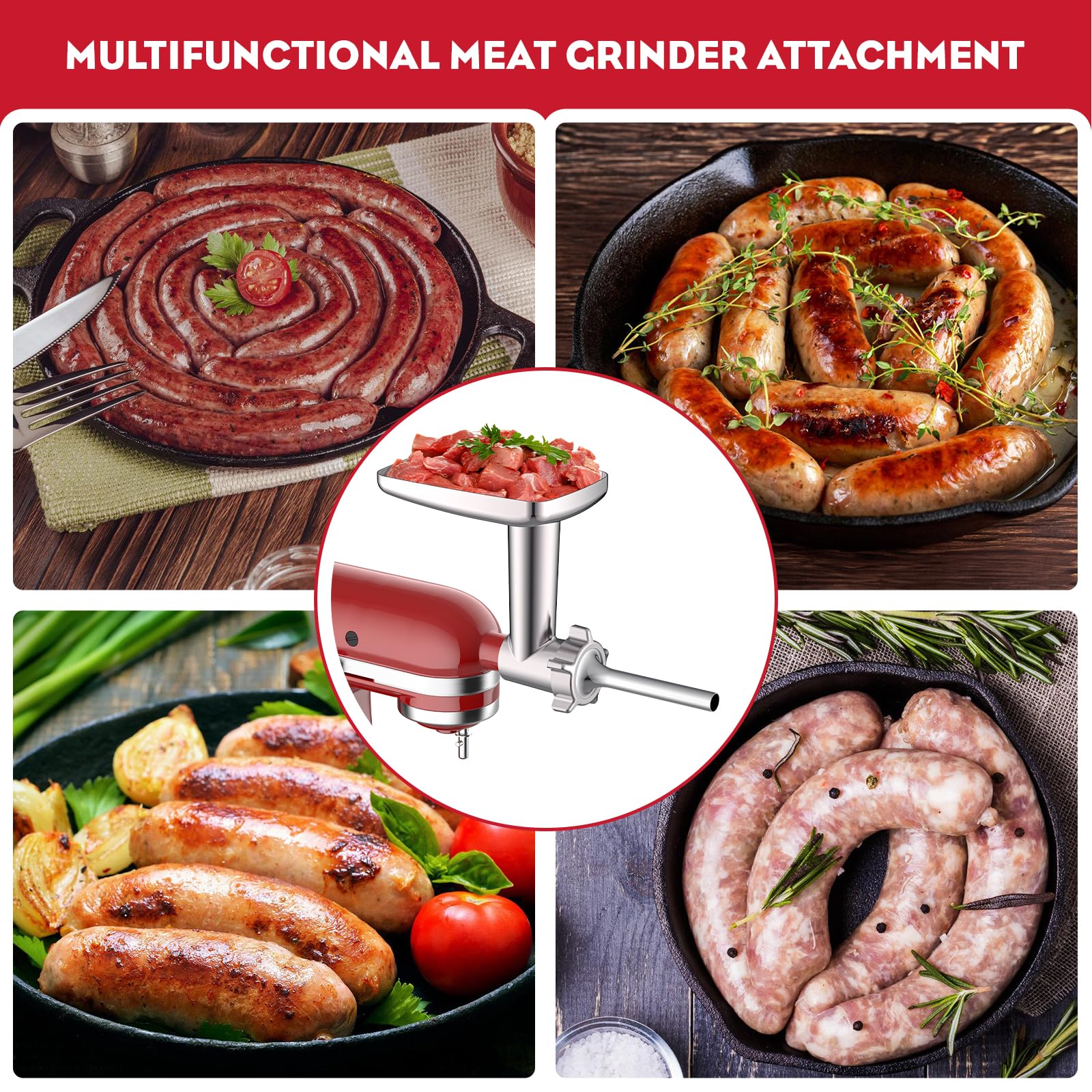Meat Grinder & Stainless Steel Slicer Shredder Attachment For Kitchenaid Stand Mixer, Includes Metal Food Grinder Attachment Wit