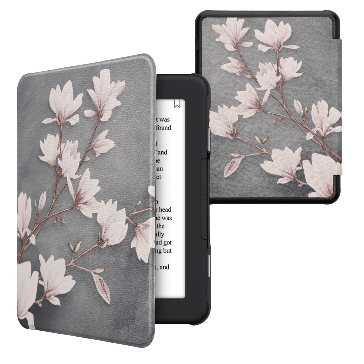 Kwmobile Case Compatible With Barnes & Noble Nook Glowlight 4 Plus Case   Ereader Cover   Magnolias Taupe/White/Blue Grey