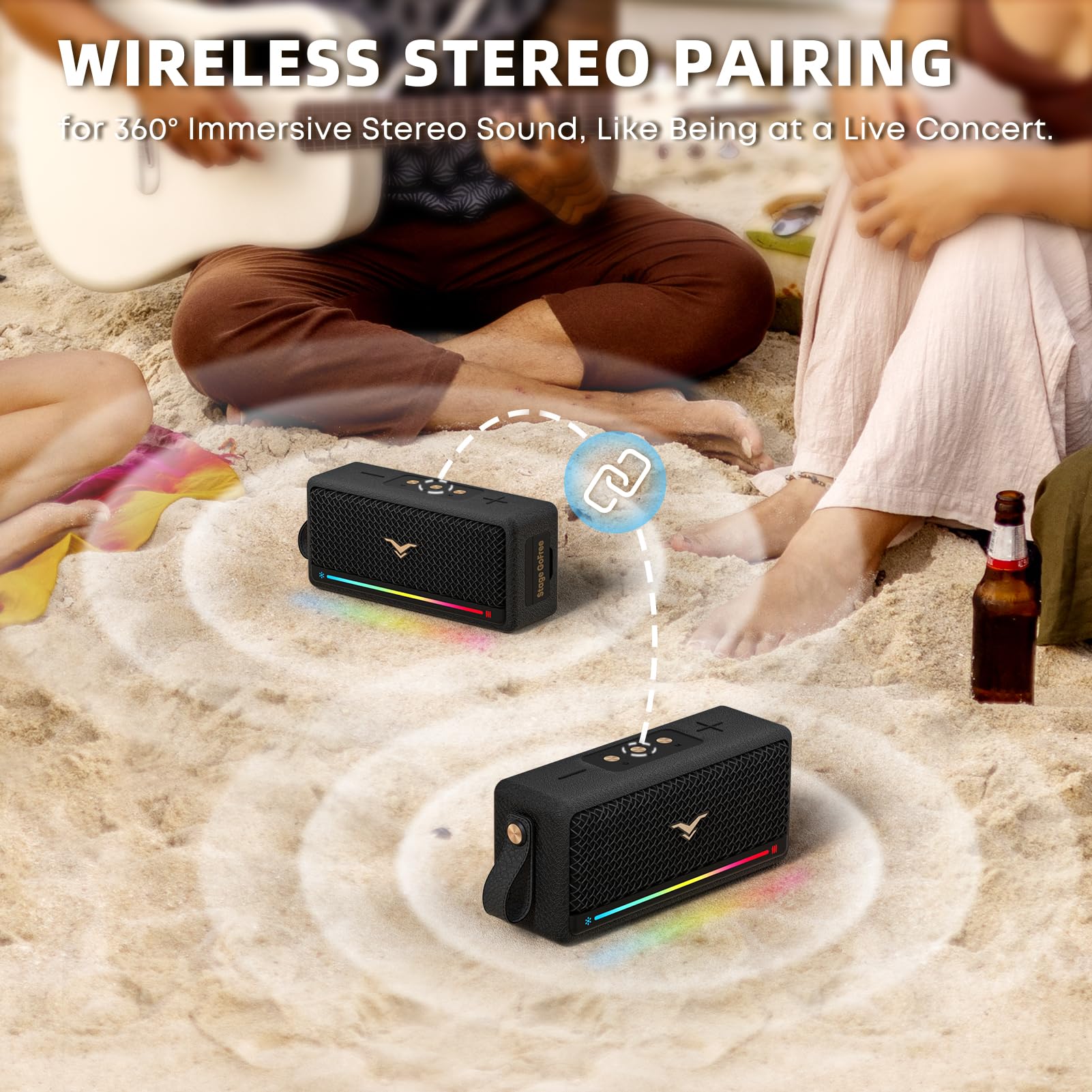 Portable Bluetooth Speakers, Ip67 Waterproof Wireless Speaker With Lights, 40W Loud Stereo Sound, Active Extra Bass, Bluetooth 5