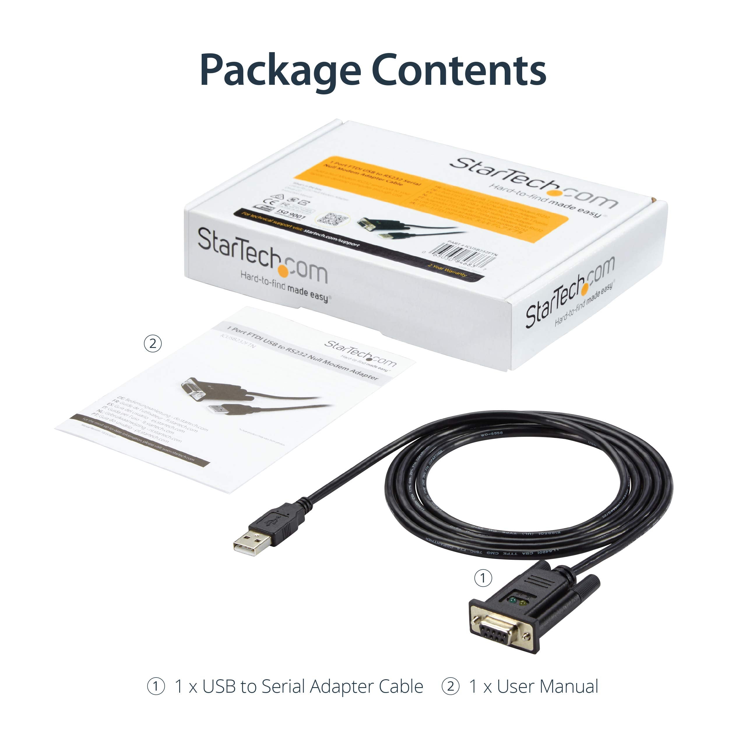 Startech.Com Usb To Serial Rs232 Adapter   Db9 Serial Dce Adapter Cable With Ftdi     Null Modem   Usb 1.1 / 2.0     Bus Powered