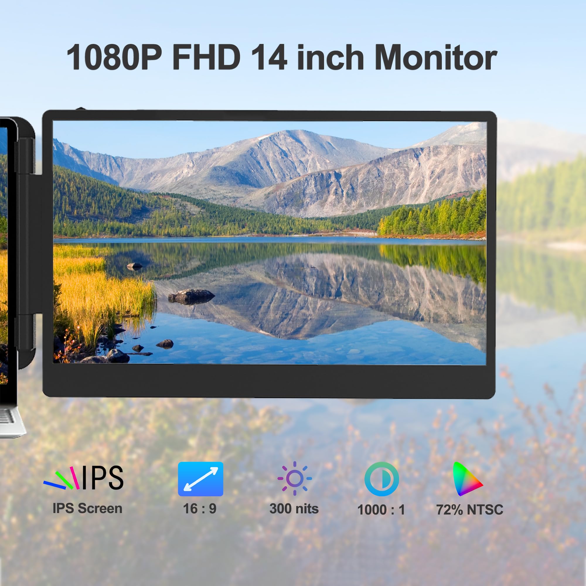 Alecewey Laptop Screen Extender 14 Inch Triple Portable Monitor Attachment Fhd 1080P Extra Screen For 13 17? Laptop With Windows