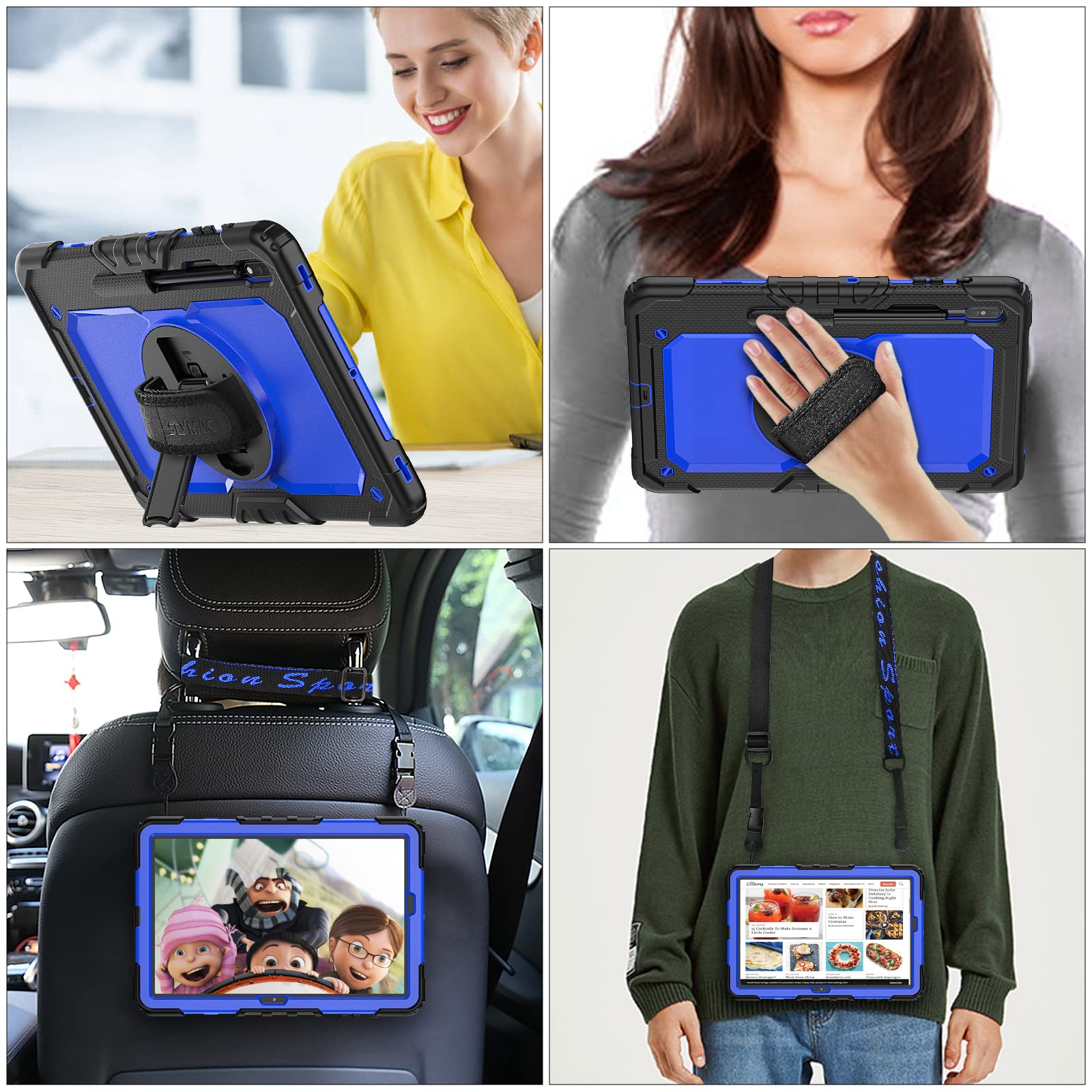 Seymac Stock Case For Samsung Galaxy Tab S8 Plus/ S7 Fe Case 12.4'' With Screen Protector Pencil Holder [360 Rotating Hand Strap