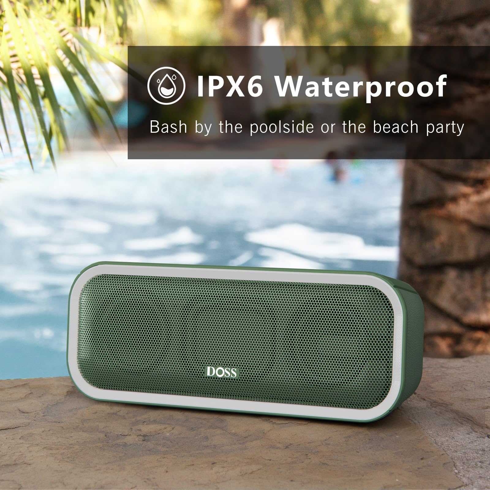 Doss Soundbox Pro+ Bluetooth Speaker With 24W Impressive Sound, Booming Bass, Ipx6 Waterproof, 15Hrs Playtime, Wireless Stereo Pairing, Mixed Colors Lights, 66 Ft  Green
